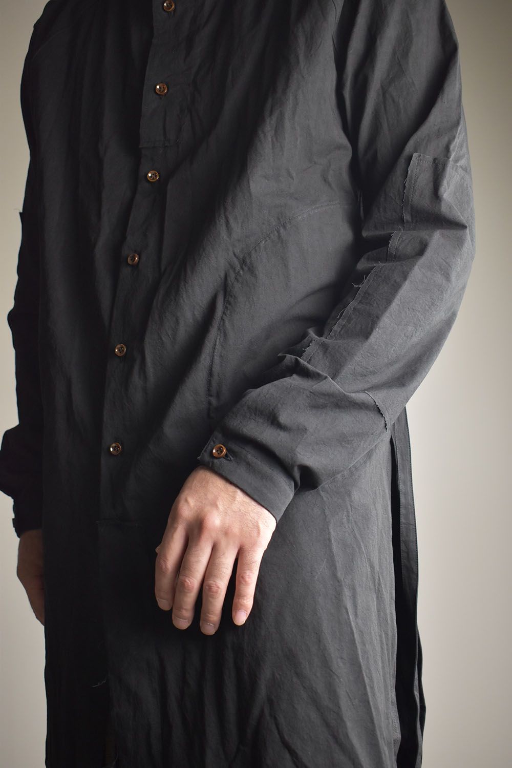 Strings Raw Edge Over Shirts"Black" / ストリングスローエッジオーバーシャツ"ブラック"