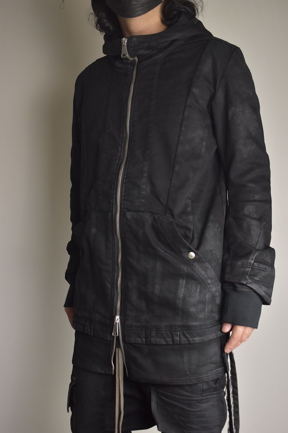 Coated Bonding Hoodie Denim Blouson"Black" / コーディングボンディングフーデッドデニムブルゾン"ブラック"
