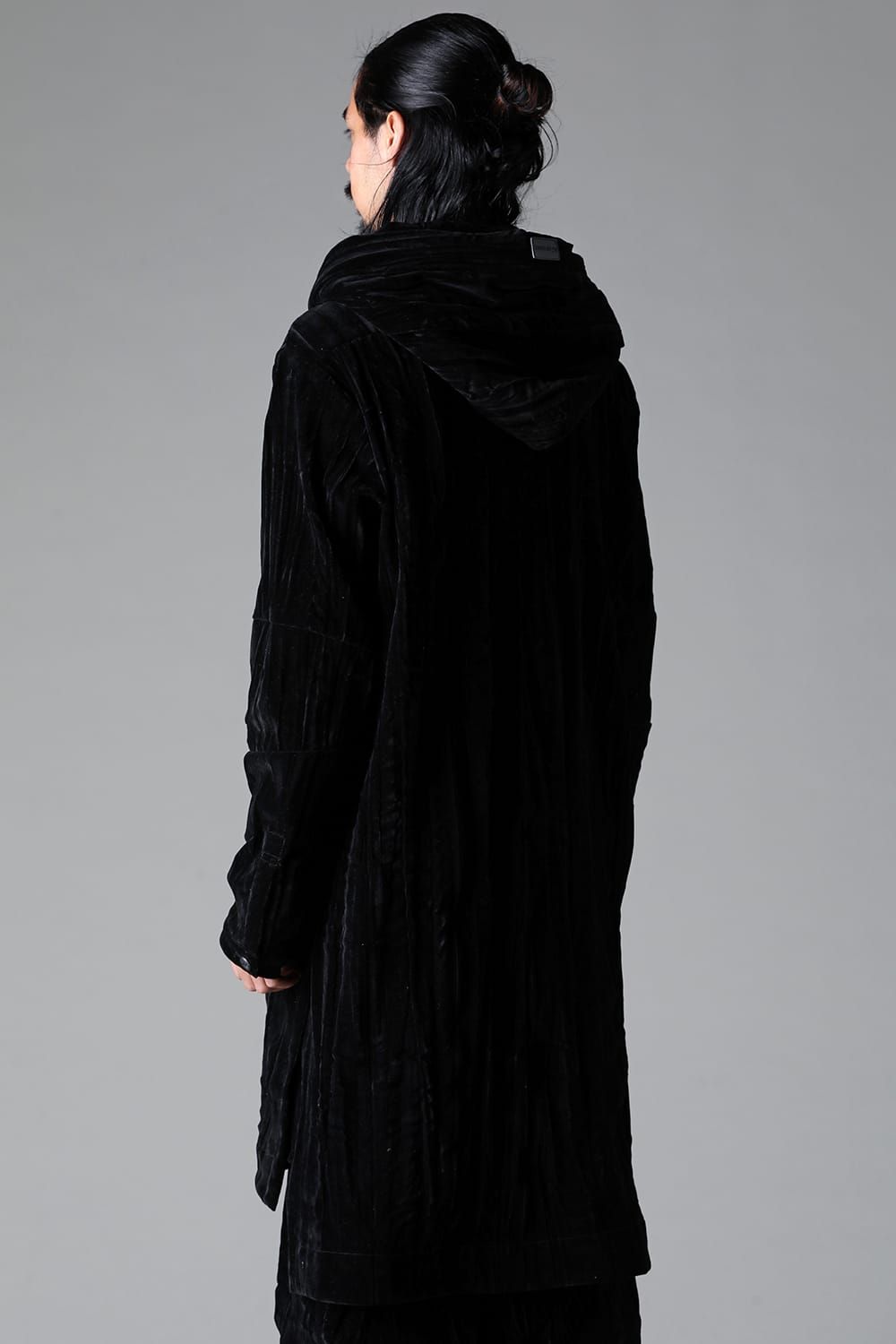 《2025AW先行予約》Washer Velour Hooded Long Jacket"Black" / ワッシャーベロアフーデッドロングジャケット"ブラック"