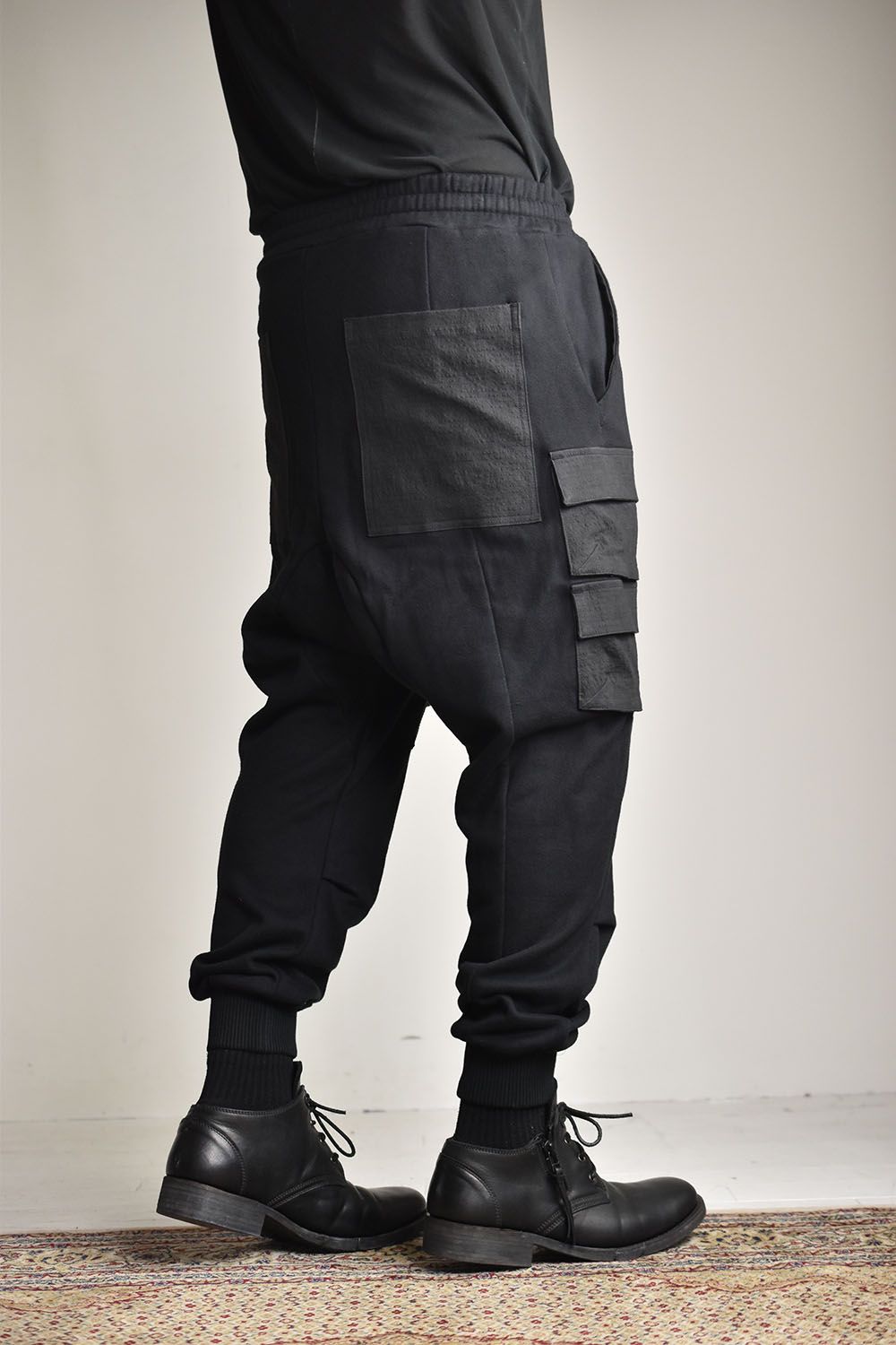 Non-ply Yarn Lined Drop Crotch Cargo Wide Jogger Pants"Black"/無撚糸裏毛ドロップクロッチカーゴワイドジョガーパンツ"ブラック"