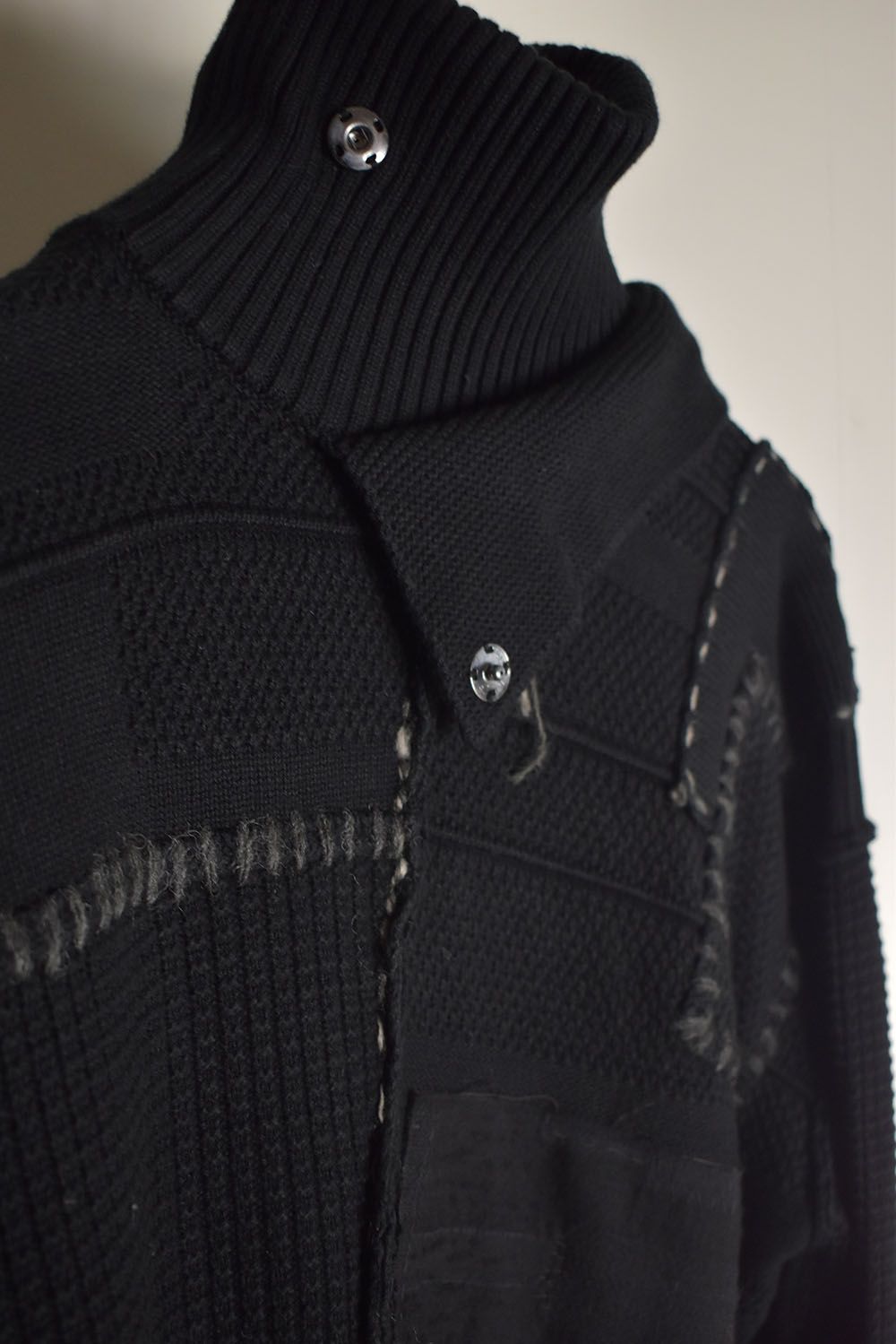 Cotton Cashmere Crust Patch Knit Pullover "Black" / コットンカシミヤクラストパッチニットプルオーバー"ブラック"