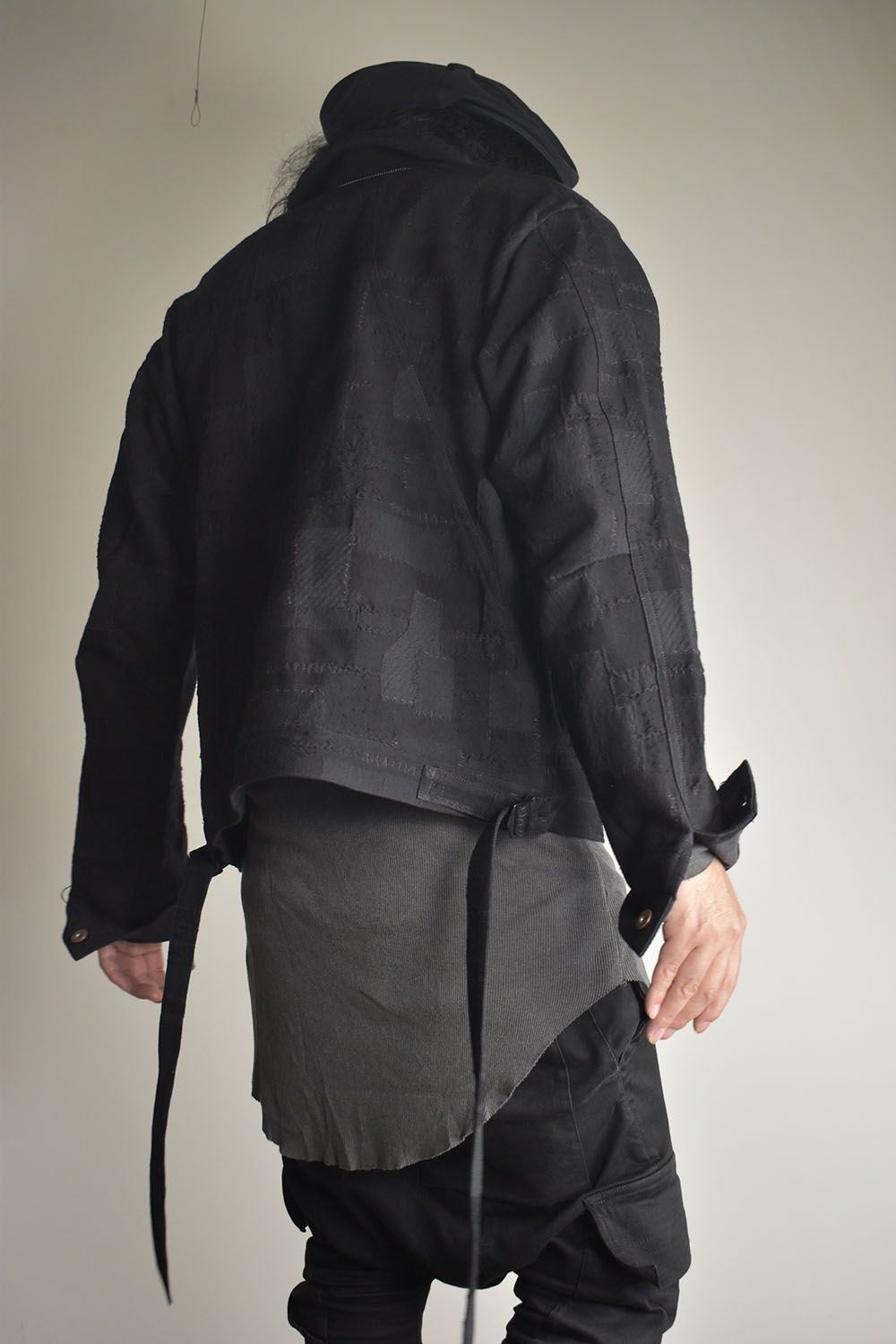 Crust Patchwork Jacquard Hood Attached Jacket "Black" / クラストパッチワークジャガードフードアタッチドジャケット"ブラック"