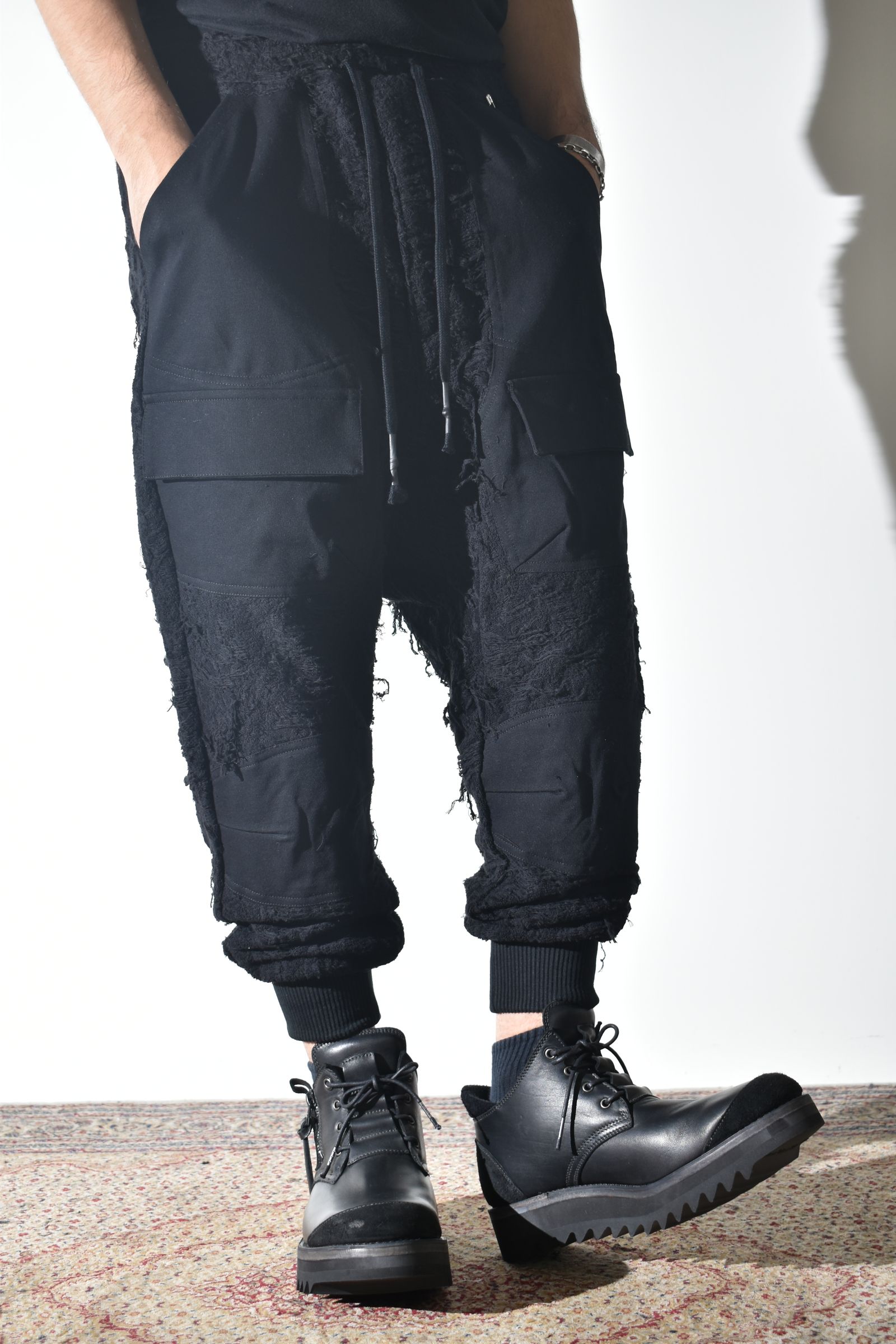 Damage Pile Combination Wide Jogger Pants"Black" / ダメージパイルコンビネーションワイドジョガーパンツ"ブラック"