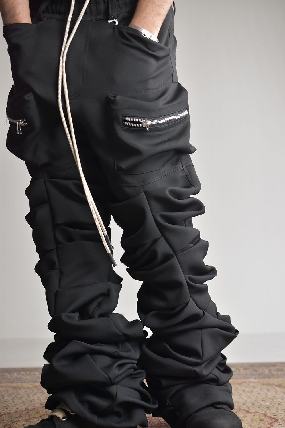 Twill Monster Tuck Flare Baggy Pants"Black"/ツイルモンスタータックフレアバギーパンツ"ブラック"