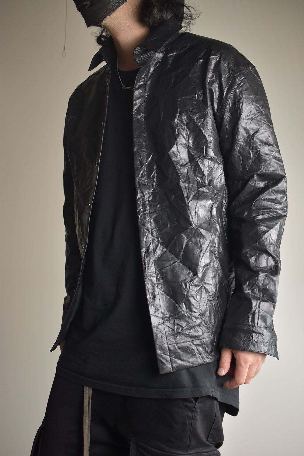 Washer Synthetic Leather Shirts"Black" / ワッシャーシンセティックレザーシャツ"ブラック"