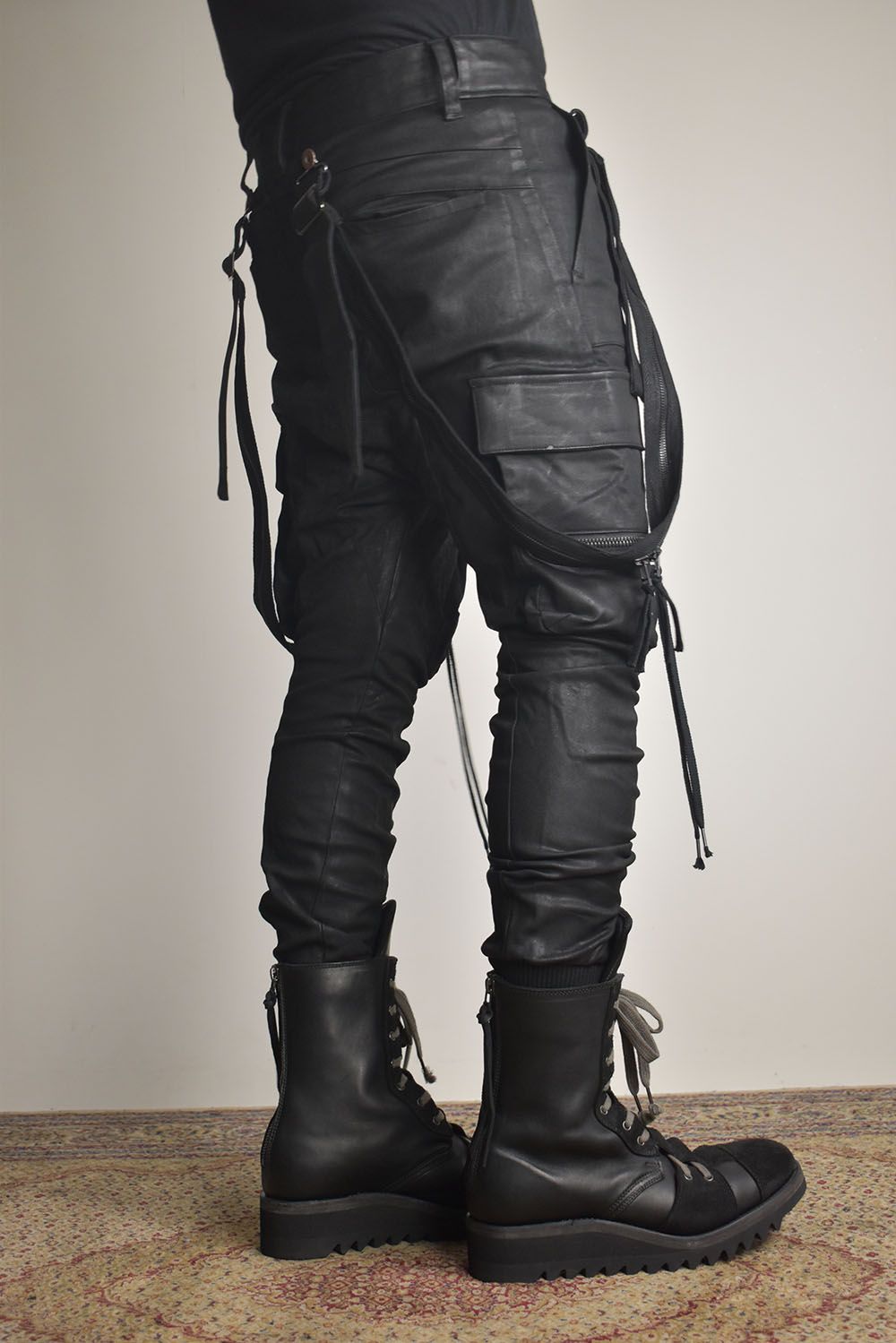 Product Coated Suspenders Cargo Jog Pants "Black" / 製品コーティングサスペンダーベルトカーゴジョグパンツ"ブラック"