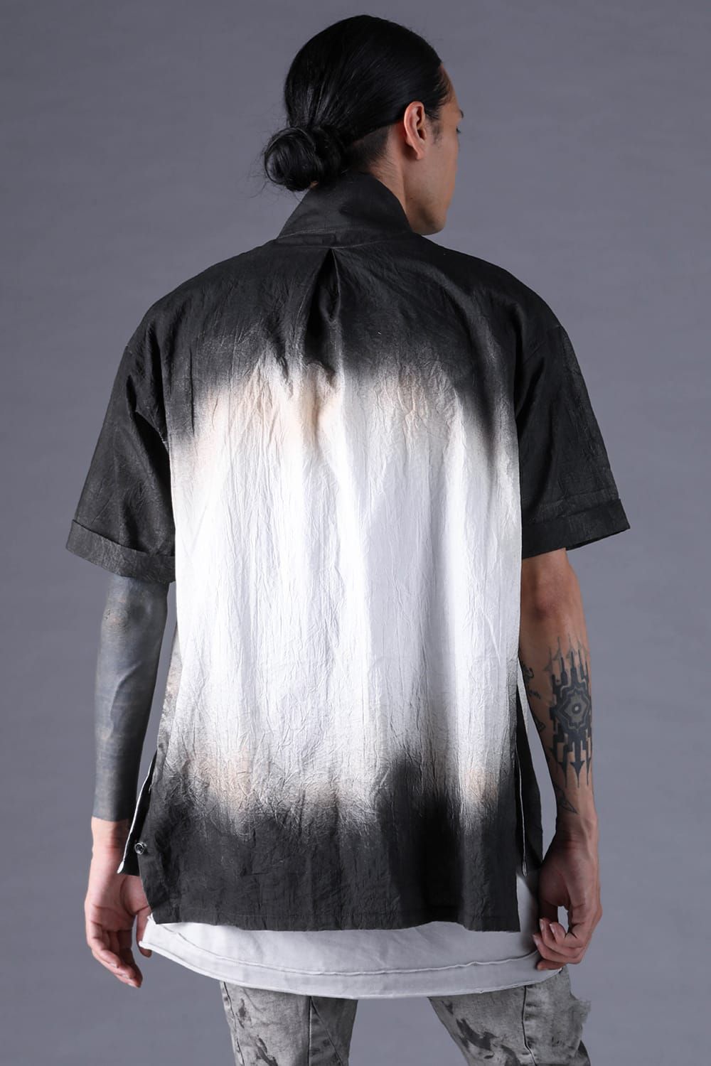 《2027SS先行予約分》Washer Loan Gradation Shawl-Collar S/S Shirt"Black" / ワッシャーローングラデーションショールカラーショートスリーブシャツ"ブラック"