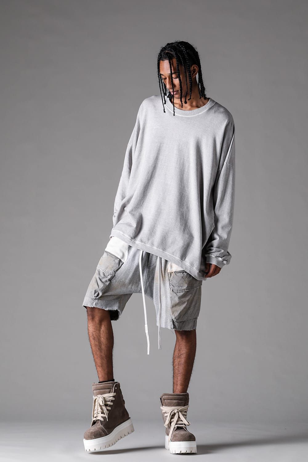 《2027SS先行予約》Sumi Dyed Lightweight French Terry Jumbo Pullover "L.Grey" / 墨染ミニ裏毛ジャンボプルオーバー"ライトグレー"