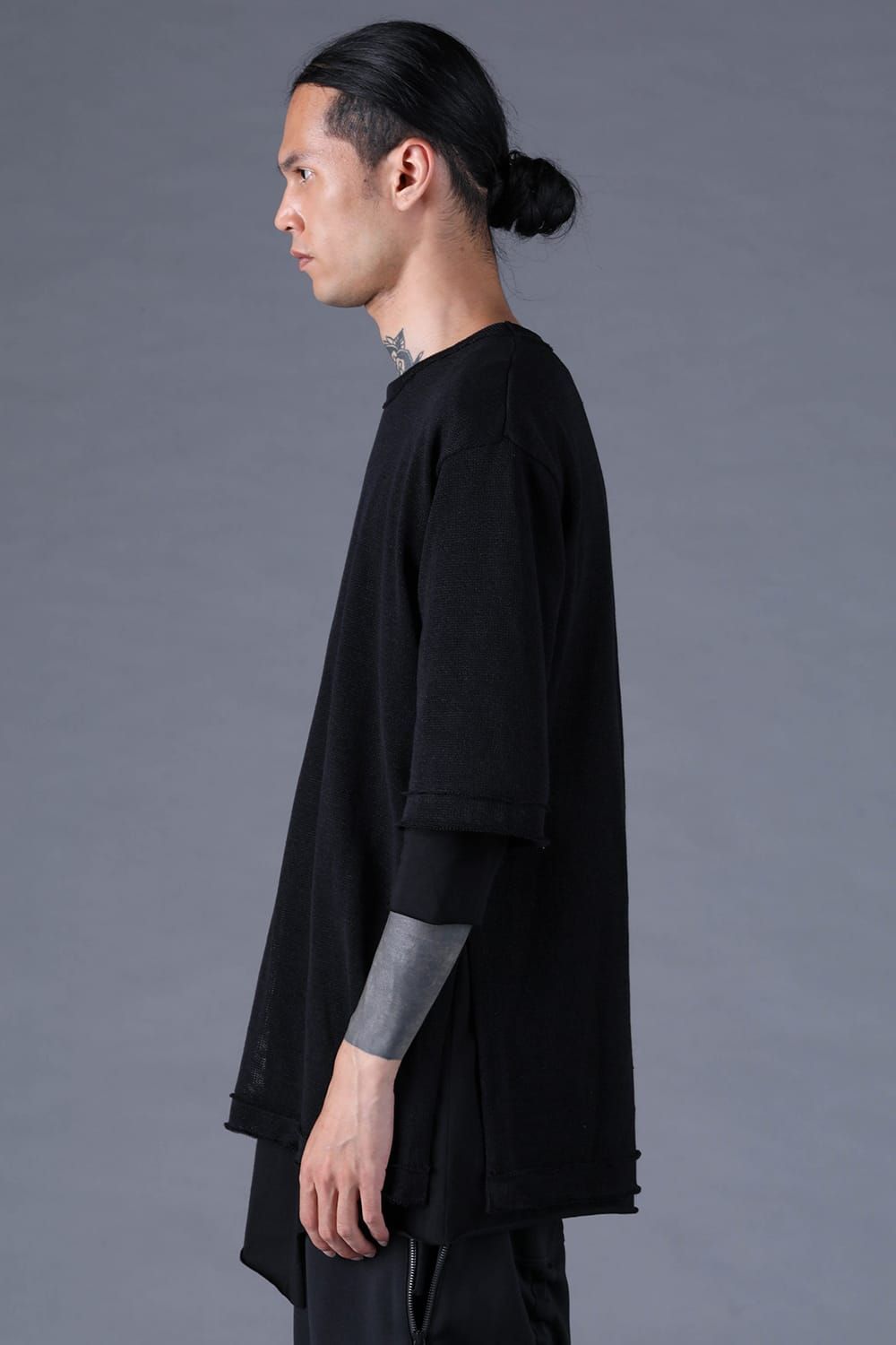《2027SS先行予約分》Japanese Paper Cotton Knit Layered T-Shirt "Black" / 和紙コットンニットレイヤードTee "ブラック"