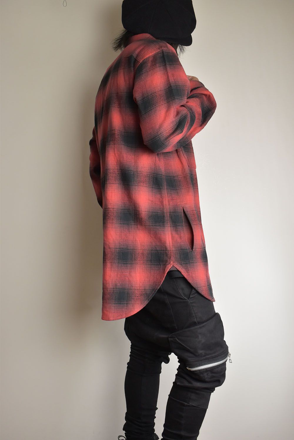 Ombre Check Long Shirts Jacket"Red Check" / オンブレチェックロングシャツジャケット"レッドチェック"