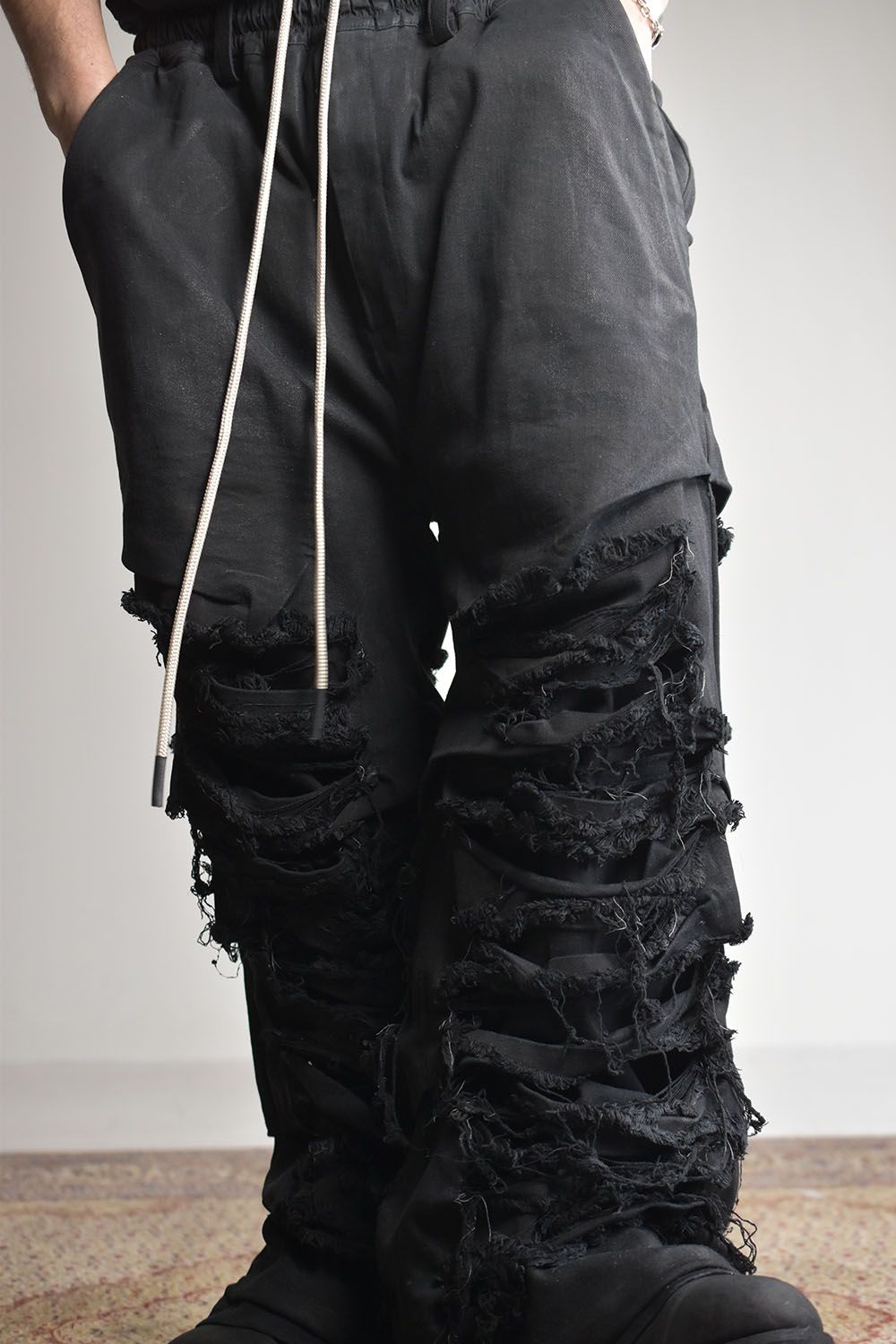 《2025AW先行予約》Damage Denim Tuck Wide Pants"Black"/ダメージデニムタックワイドパンツ"ブラック"