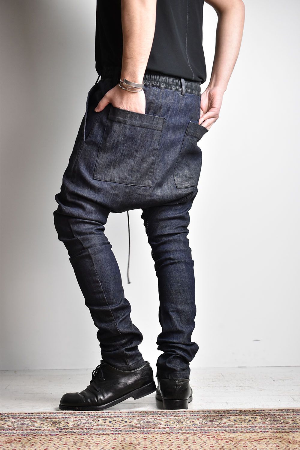 《2025AW先行予約》Coated Stretch denim Sarouel skinny"Blue" / コーティングストレッチデニムサルエルスキニー"ブルー"