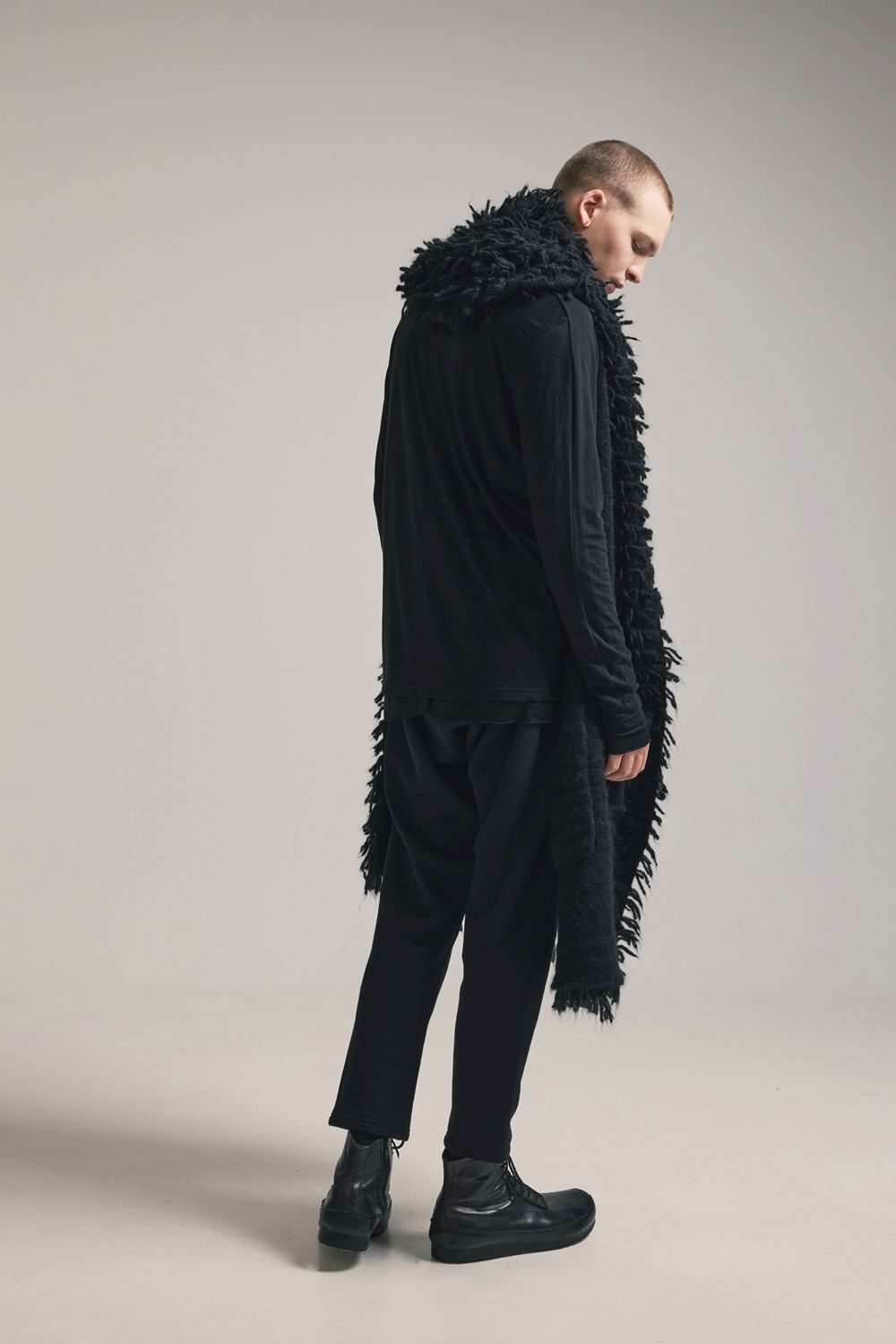5GG Long Pile Knit Hoodie Stole"Black" / ロングパイルニットフーディストール"ブラック"