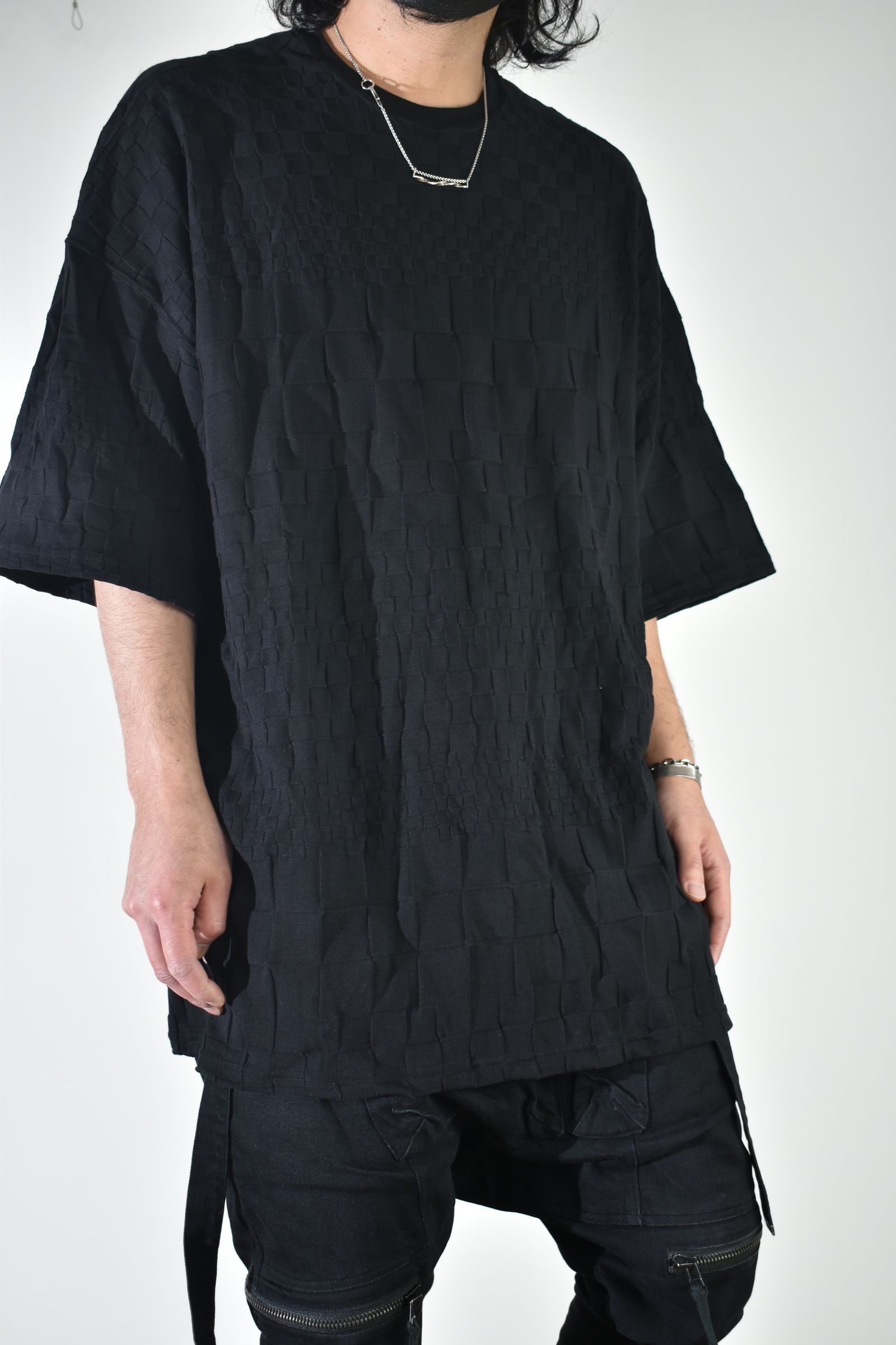 Gradient Plaid Pattern Jumbo Tee"Black" / グラデーションチェックパターンジャンボTee"ブラック"