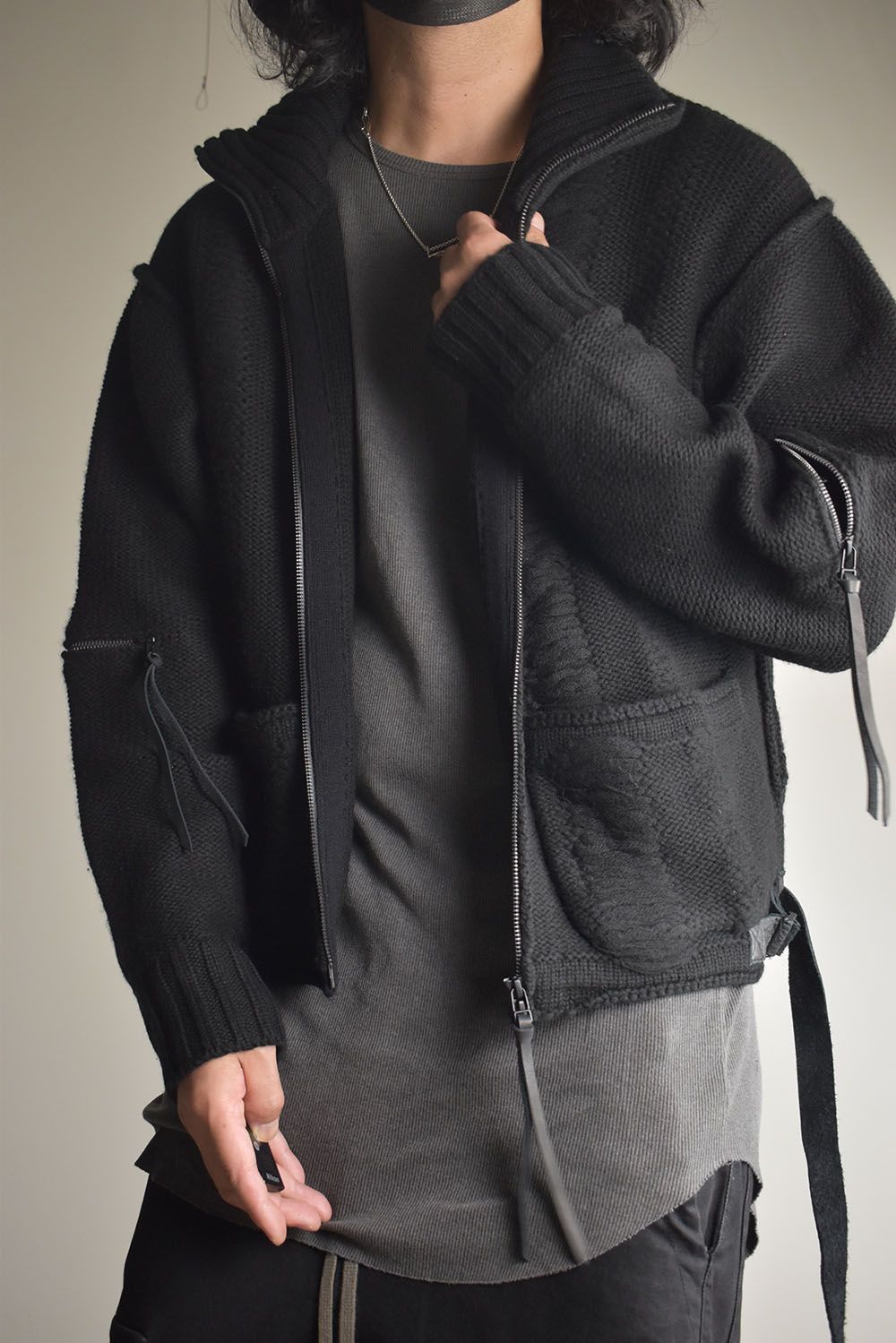 Damage Stripe Knit Cropped Jacket "Black" / ダメージストライプニットクロップドジャケット"ブラック"