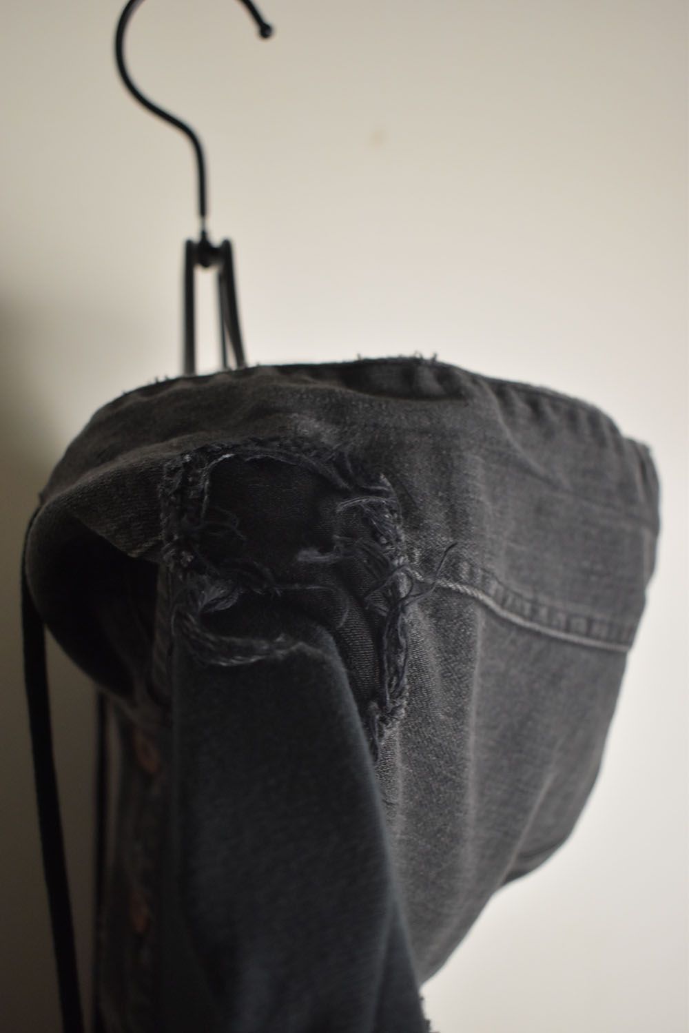 Denim Combination Non-Twisted Yarn Lined Oversized Pullover Hoodie"Black" / デニムコンビネーション無撚糸裏毛オーバーサイズプルオーバーフーディー"ブラック"