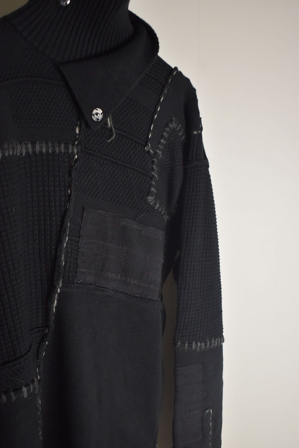 Cotton Cashmere Crust Patch Knit Pullover "Black" / コットンカシミヤクラストパッチニットプルオーバー"ブラック"