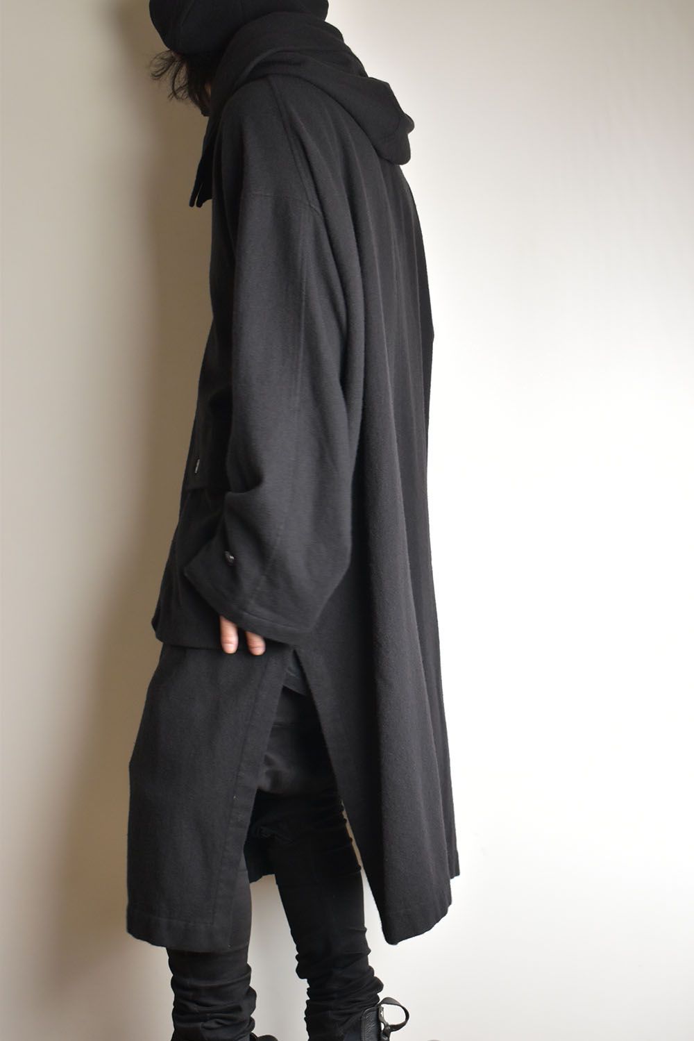 Wool Fulling Product Dyed Coat "Black" / ウール縮絨 製品染めコート"ブラック"