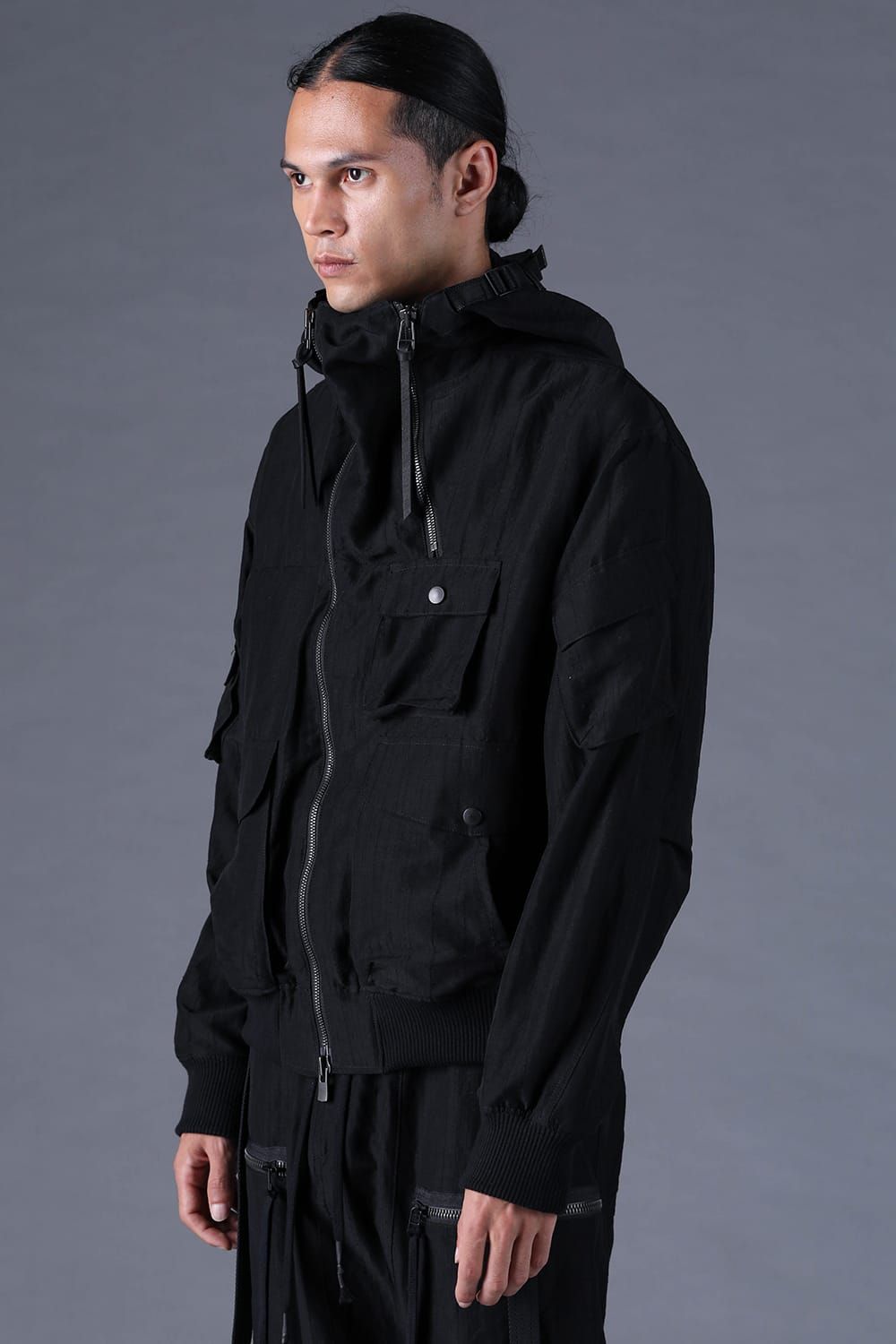 《2027SS先行予約分》Scar Stripe Jacquard Hooded Blouson"Black" / スカーストライプジャガードフードブルゾン"ブラック"