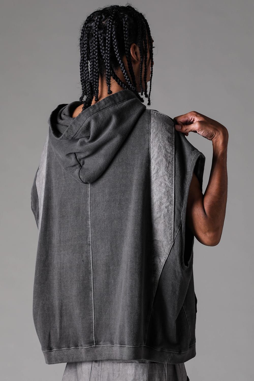 《2027SS先行予約》Sumi Dyed Lightweight French Terry Sleeve Less Hoodie "L.Grey  / D.Grey" / 墨染ミニ裏毛スリーブレスフーディ"ライトグレー / ダークグレー"