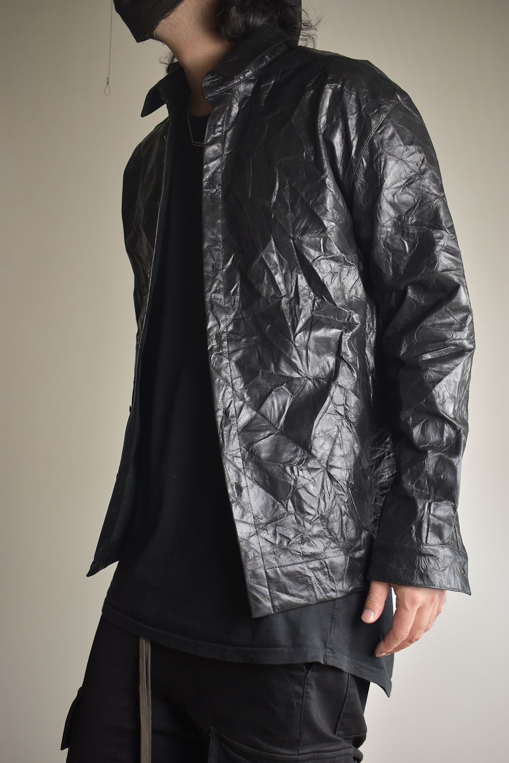 Washer Synthetic Leather Shirts"Black" / ワッシャーシンセティックレザーシャツ"ブラック"