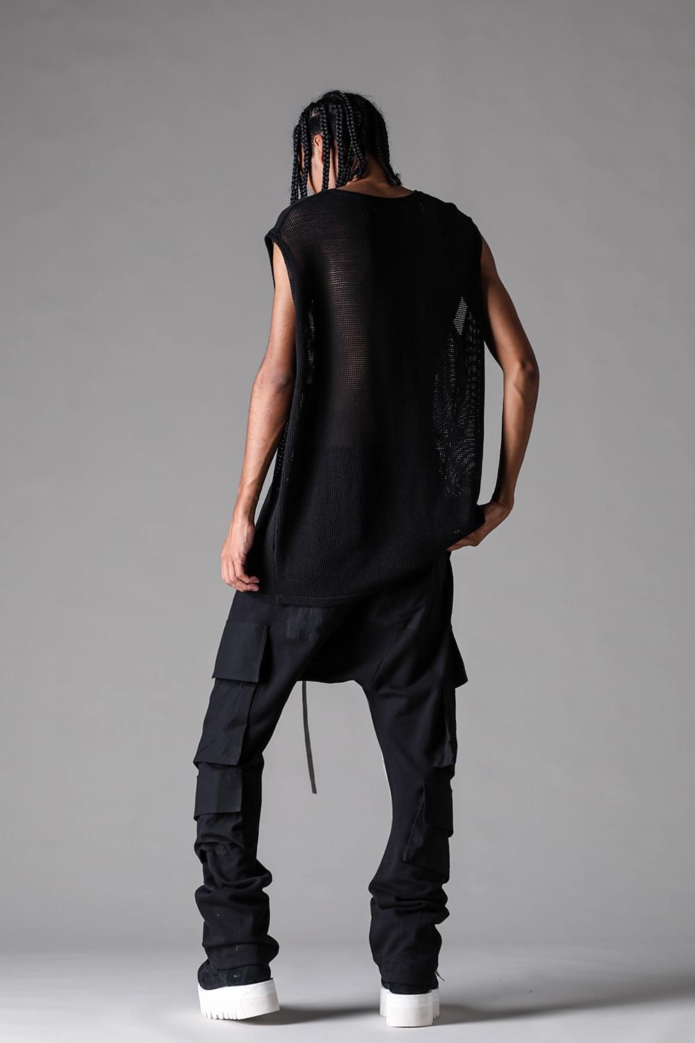 《2027SS先行予約》Lightweight French Terry Sarrouel Flare Cargo Pants"Black" / ミニ裏毛サルエルフレアカーゴパンツ"ブラック"