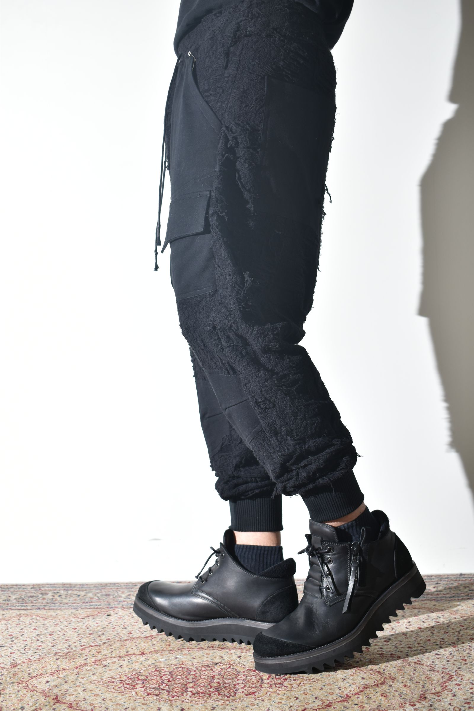 Damage Pile Combination Wide Jogger Pants"Black" / ダメージパイルコンビネーションワイドジョガーパンツ"ブラック"