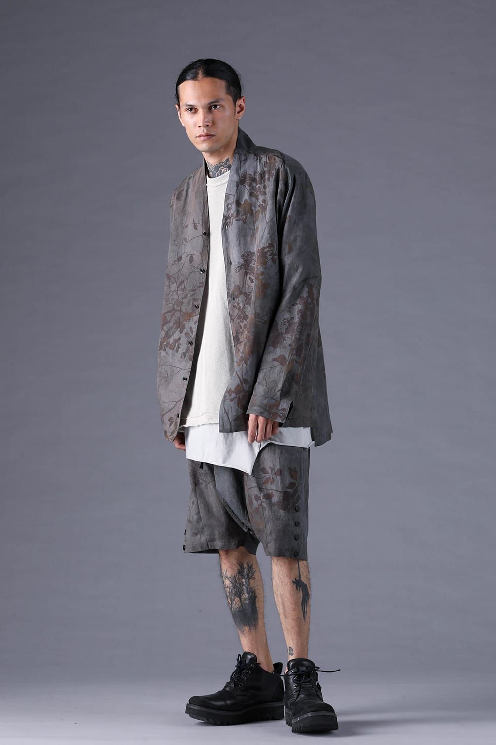 《2027SS先行予約分》Inkjet-Printed Shawl-Collar L/S Shirt "Charcoal" / インクジェットプリントショールカラーロングスリーブシャツ"チャコール"
