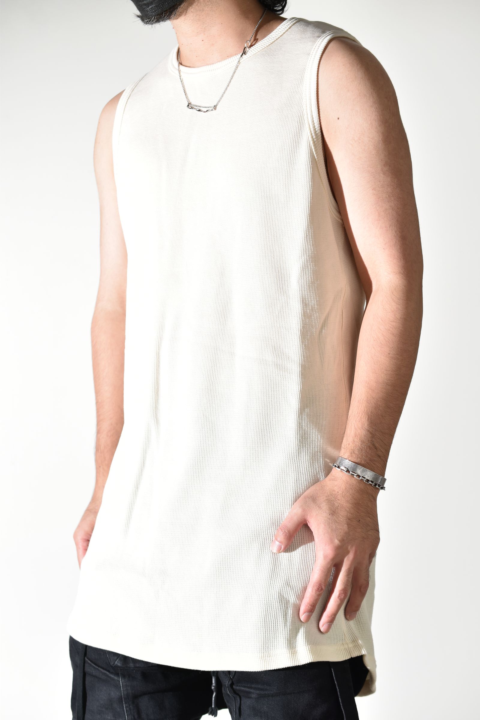 Back Printed Waffle Jersey Long Tank Top"Ivory" バックプリントワッフルジャージーロングタンクトップ"アイボリー"
