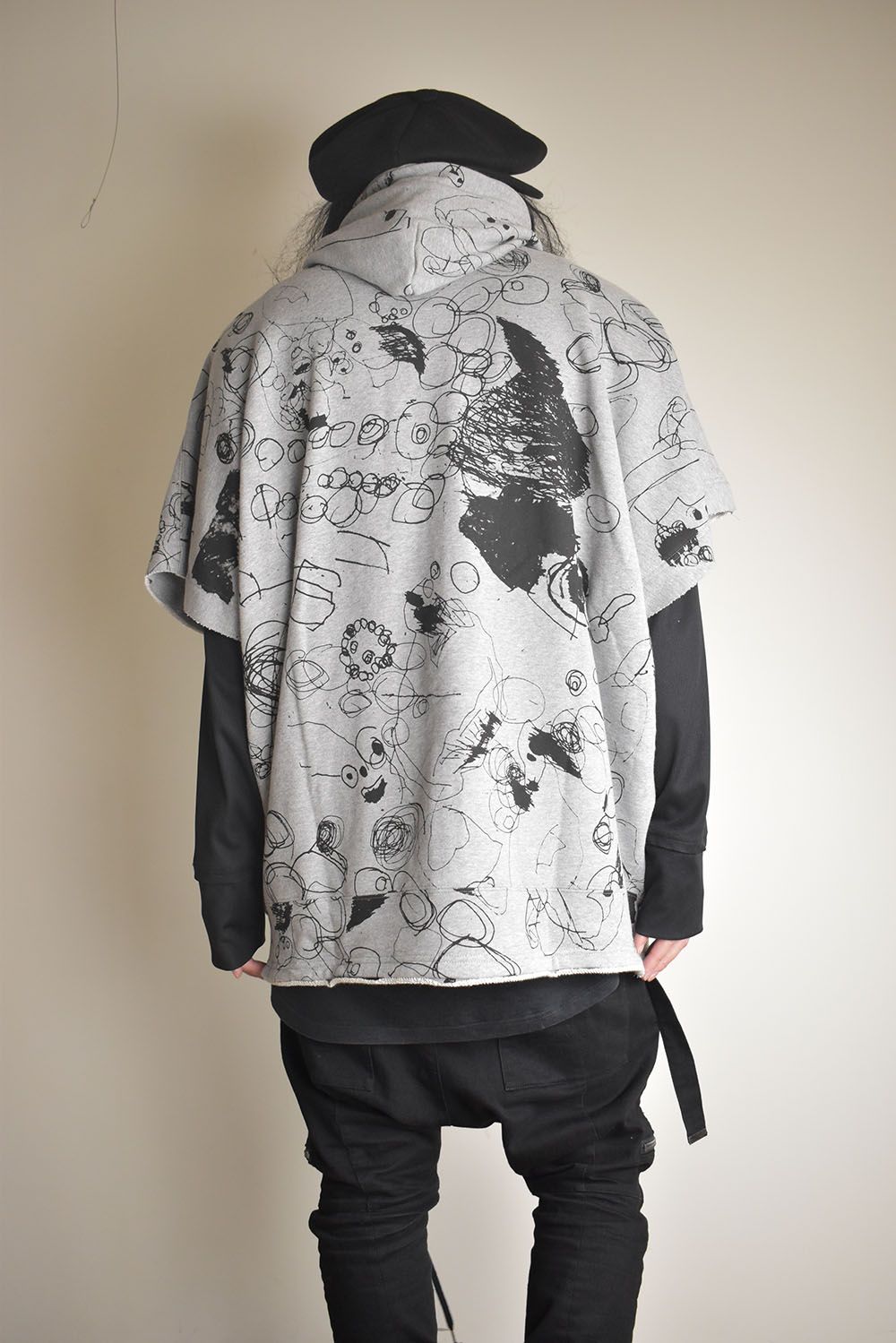 Sweat Oversize Print Zip Up Hoodie"Grey" / スウェットオーバーサイズプリントジップアップパーカ"グレー"
