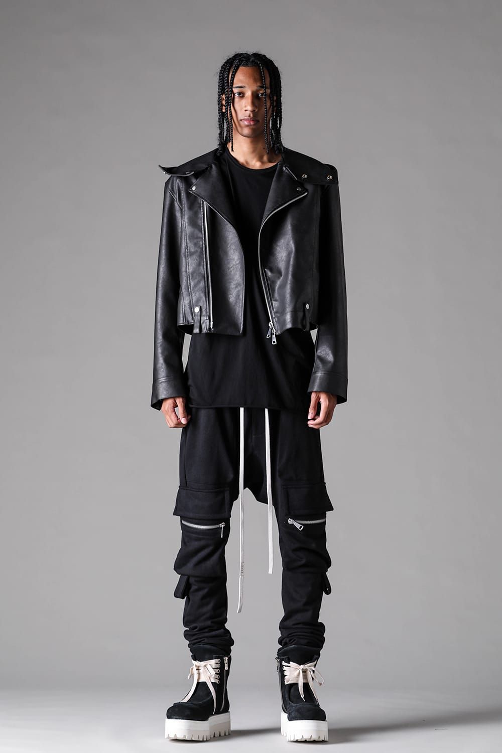 《2027SS先行予約》French Terry Sarrouel Cargo Skinny "Black / Grey / L.Beige"/ フレンチテリー裏毛サルエルカーゴスキニー"ブラック / グレー /ライトベージュ"