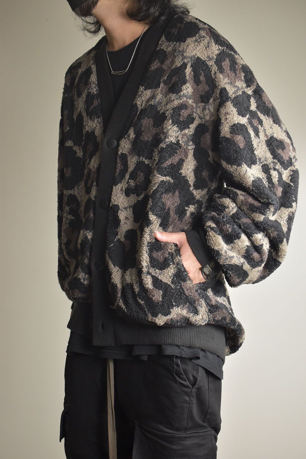 Large Leopard Fleece Cardigan "Dark Leopard" / ラージレオパードフリースカーディガン"ダークレオパード"