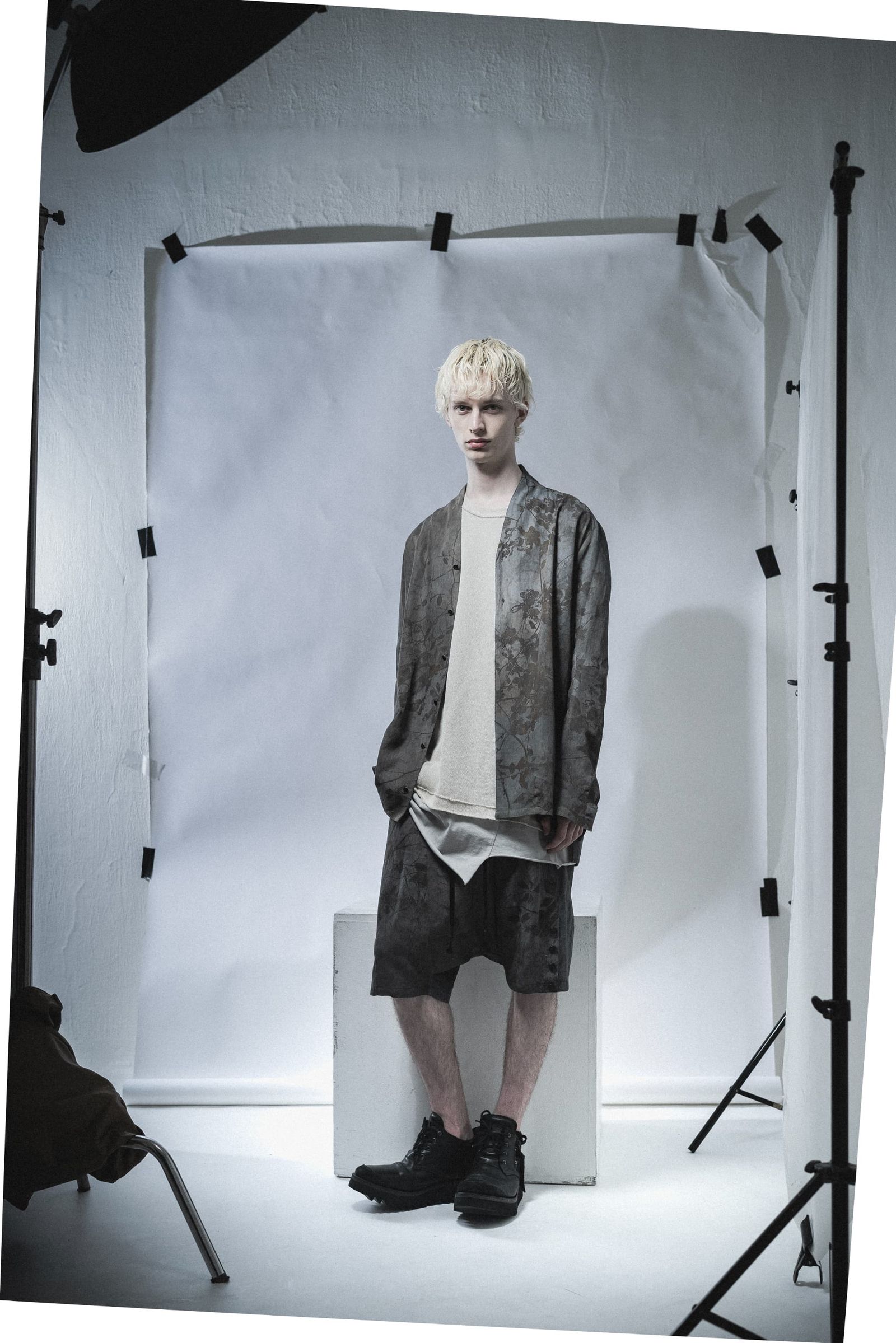 《2027SS先行予約分》Inkjet-Printed Sarrouel Shorts"Charcoal" / インクジェットプリントサルエルショーツ"チャコール"