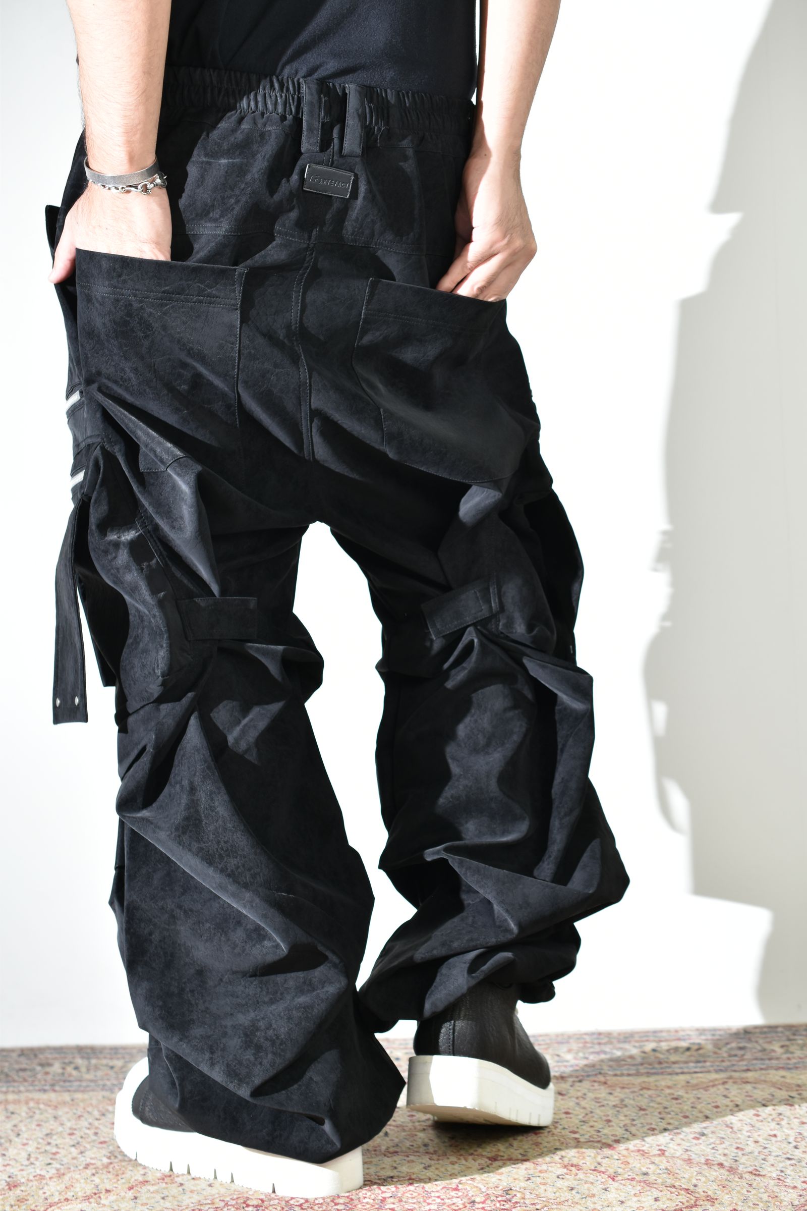 Vegan Suede Leather Cargo Pants"Black" / ヴィーガンスウェードレザーカーゴパンツ "ブラック"