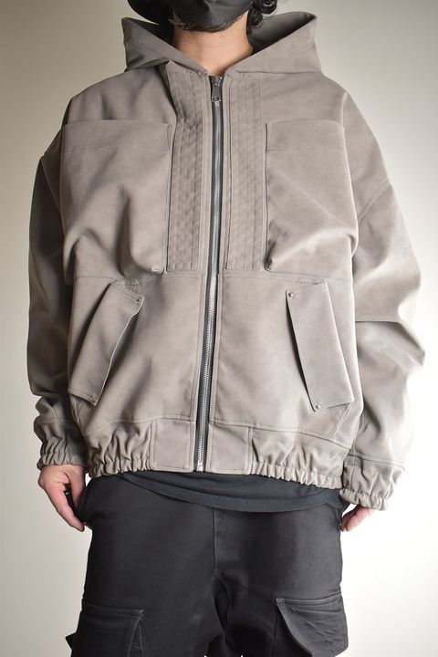 《2025AW先行予約》Synthetic Leather Suede Hooded Blouson"Black / Grey" / シンセティックレザースウェードフーデッドブルゾン"ブラック / グレー"