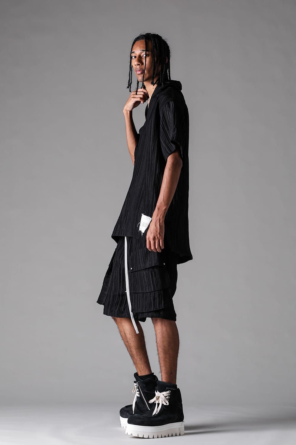 《2027SS先行予約》Ripple Sheer Half Sleeve Shirts "Black" / リップルシアーハーフスリーブシャツ"ブラック"