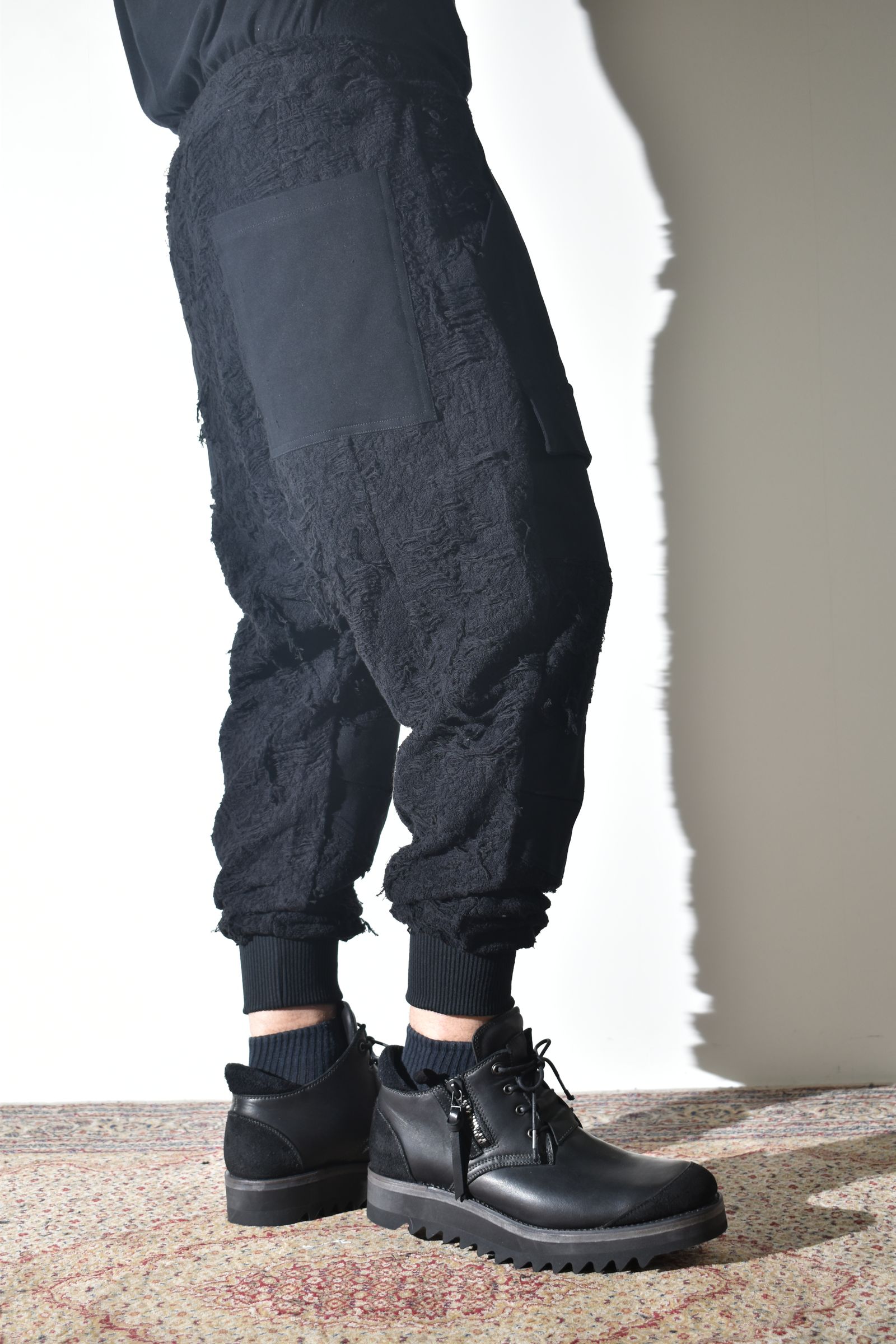 Damage Pile Combination Wide Jogger Pants"Black" / ダメージパイルコンビネーションワイドジョガーパンツ"ブラック"