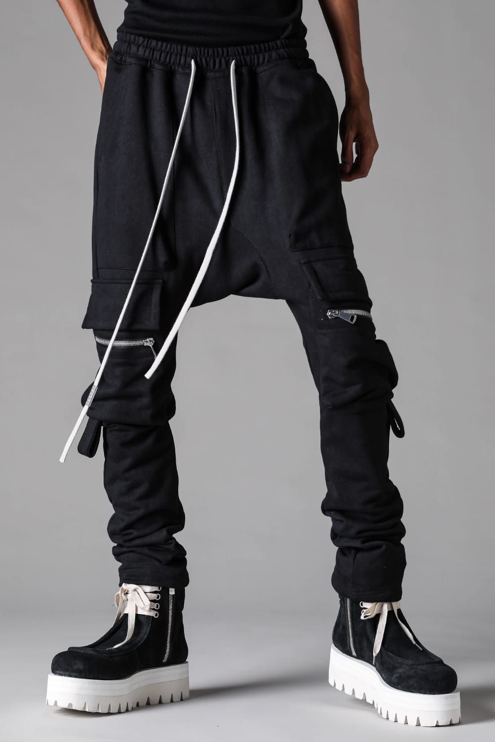 《2027SS先行予約》French Terry Sarrouel Cargo Skinny "Black / Grey / L.Beige"/ フレンチテリー裏毛サルエルカーゴスキニー"ブラック / グレー /ライトベージュ"