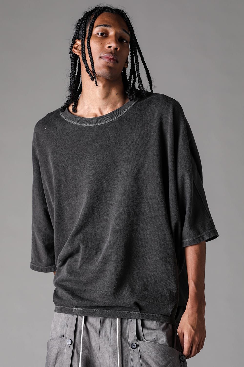 《2027SS先行予約》Sumi Dyed Lightweight French Terry Dolman Jumbo Tee"D.Grey" / 墨染ミニ裏毛ドルマンジャンボTee"ダークグレー"