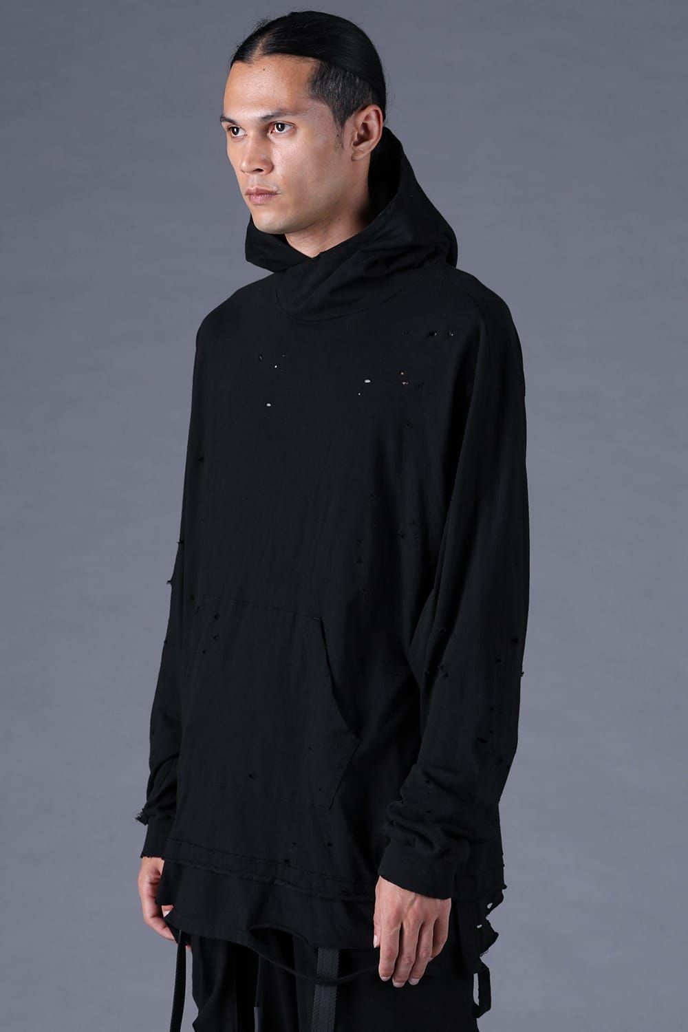 《2027SS先行予約分》Soft Cotton Jersey Shotgun-Damage Hoodie"Black" / ソフトコットンジャージショットガンダメージフーディー"ブラック"