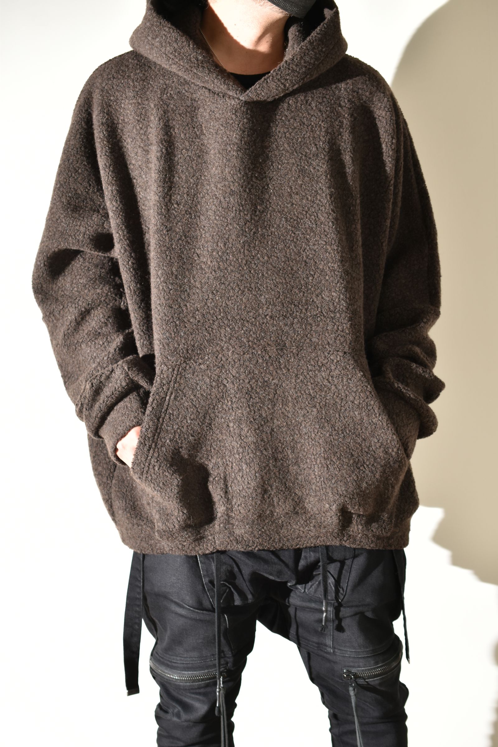 Sheep Pile Knit Dolman Hoodie Pullover"Khaki" / シープパイルニットドルマンフーディプルオーバー"カーキ"