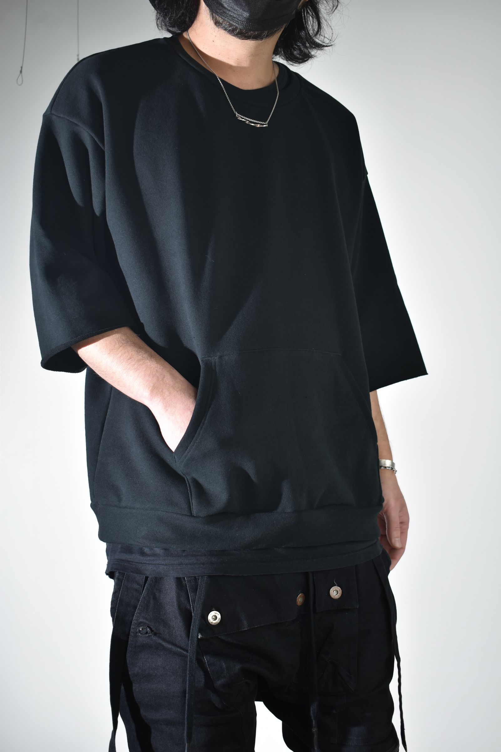 Short Sleeve Sweatshirt with Pocket"Black" / ショートスリーブスウェットシャツ ウィズポケット"ブラック"