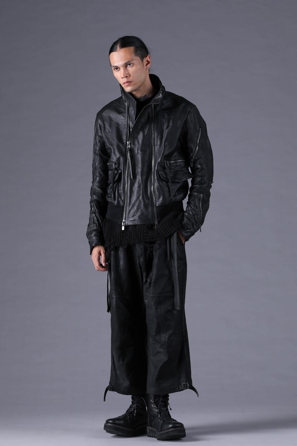《2027SS先行予約分》Horse Leather Double-Zip Bomber Jacket"Black" / ホースレザーダブルジップボンバージャケット "ブラック"