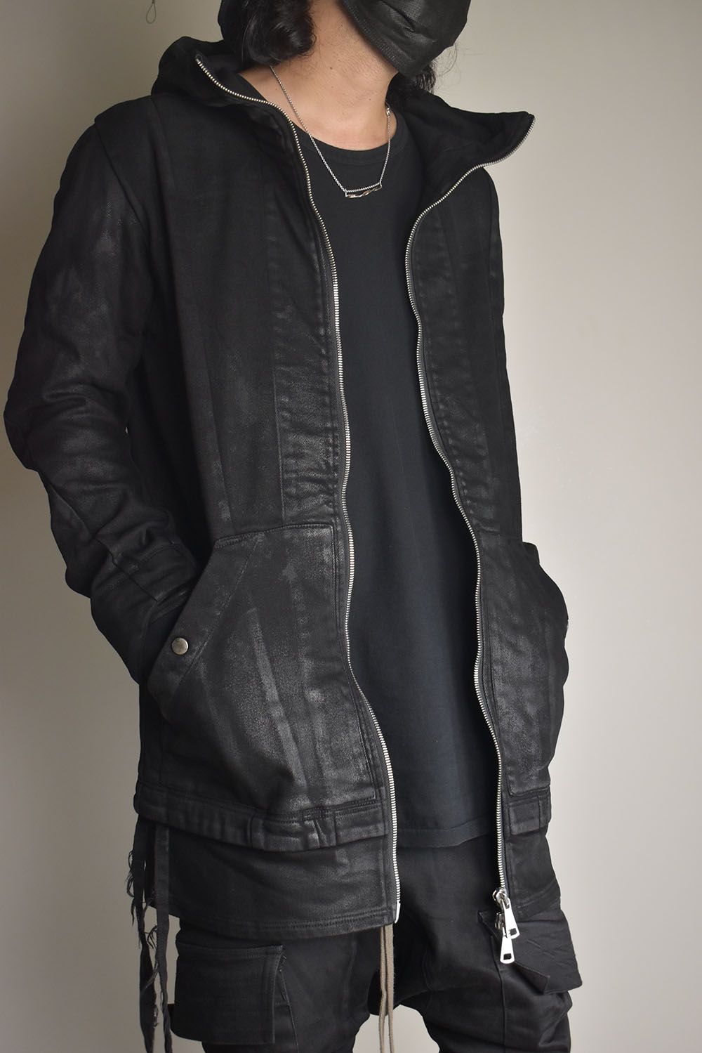 Coated Bonding Hoodie Denim Blouson"Black" / コーディングボンディングフーデッドデニムブルゾン"ブラック"