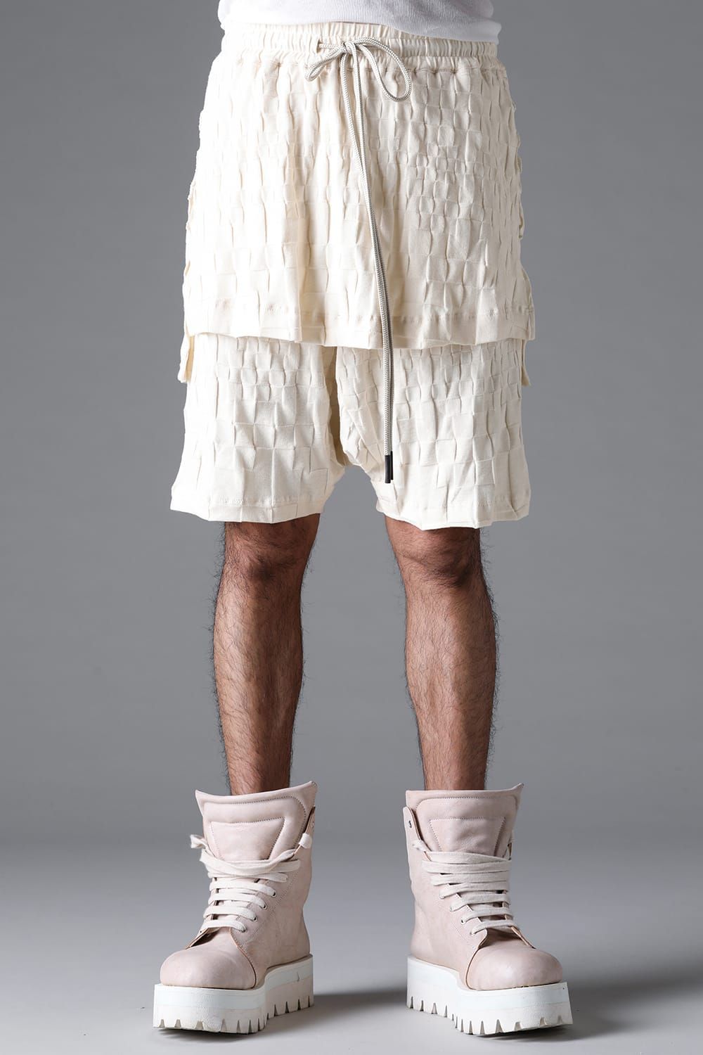 《2026SS先行予約》Gradient Plaid Pattern Layered Shorts"Black / Cream" / グラデーションチェックパターンレイヤードショーツ"ブラック/クリーム"