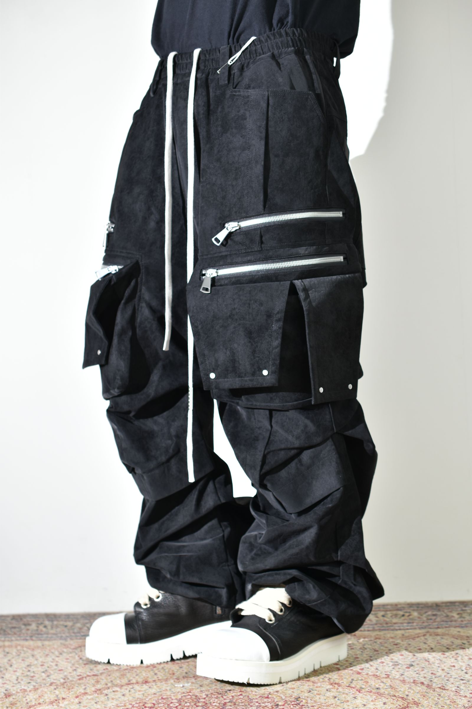 Vegan Suede Leather Cargo Pants"Black" / ヴィーガンスウェードレザーカーゴパンツ "ブラック"