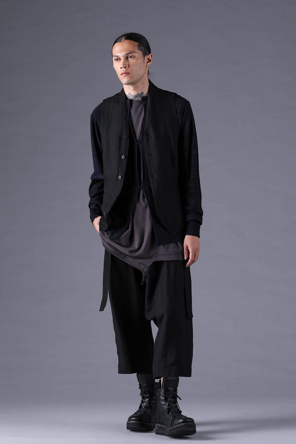 《2027SS先行予約分》Bamboo Linen Shawl-Collar Vest"Black" / バンブーリネンショールカラーベスト"ブラック"