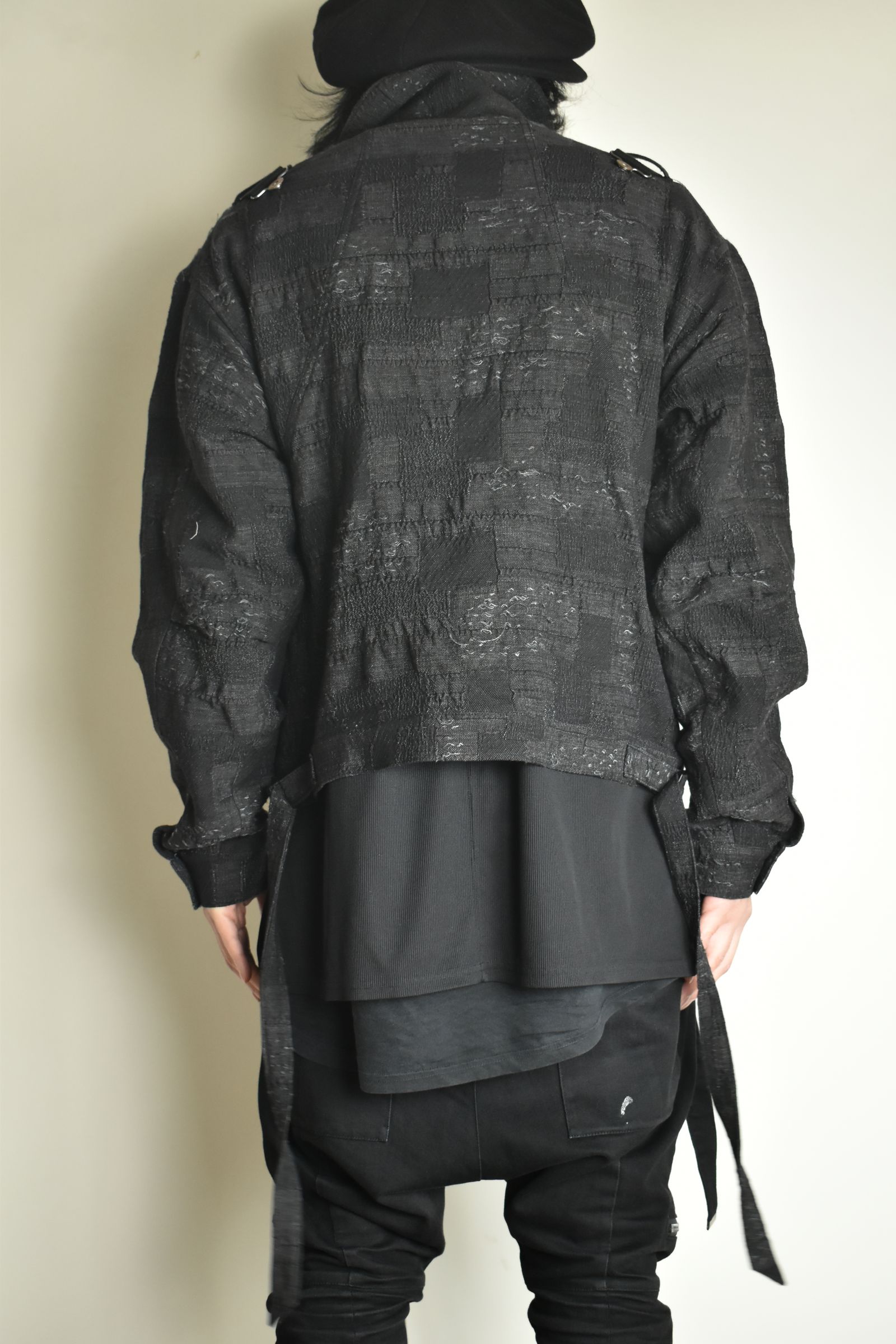 Crust Jacquard Salopette Layered Jacket"Black" / クラストジャガードサロペットレイヤードジャケット"ブラック"