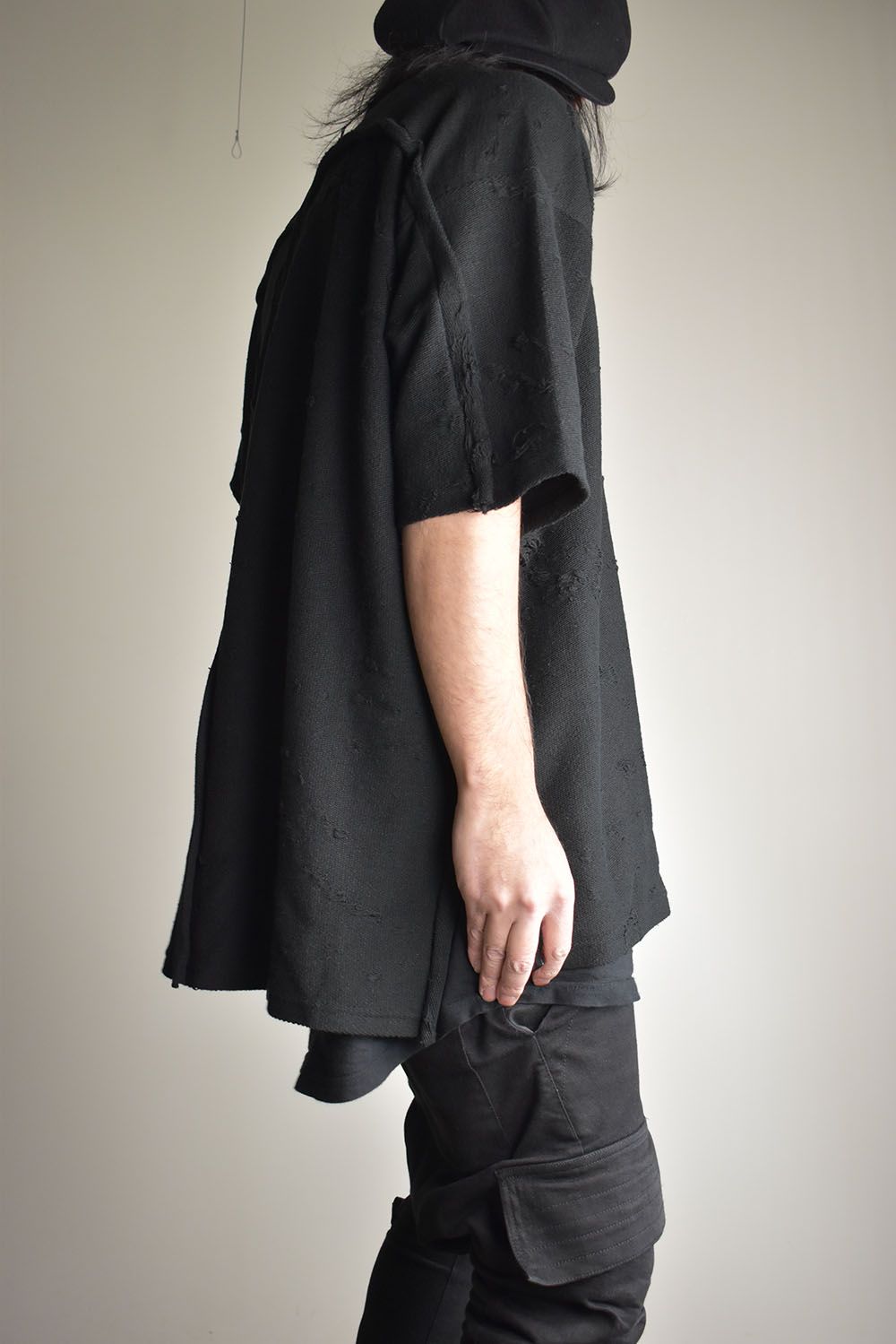 Cotton Damege Jaquard Over Sized Short Sleeve Tee"Black"/コットンダメージジャガードオーバーサイズショートスリーブTee"ブラック"