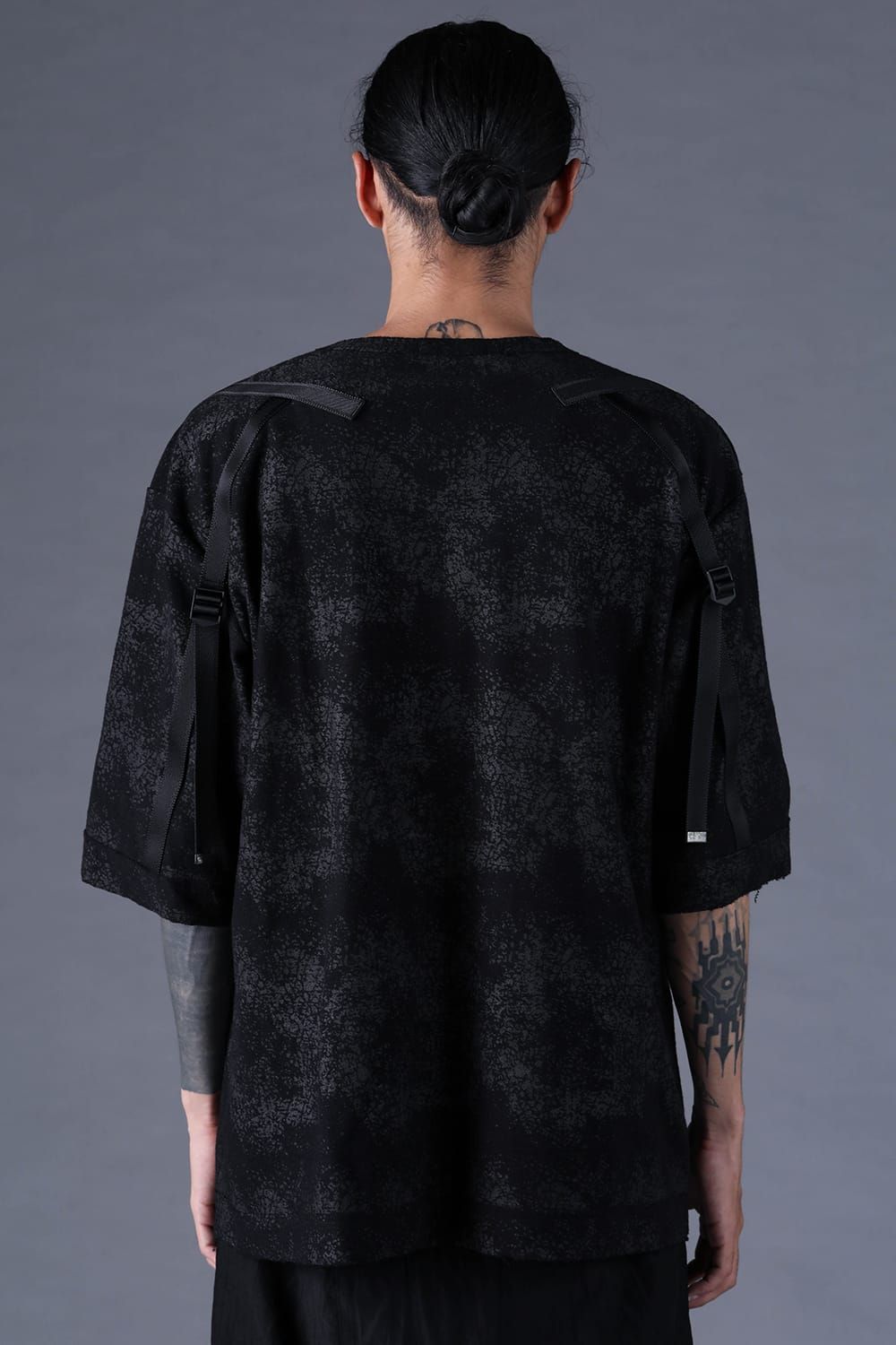 《2027SS先行予約分》Crack-Coated Jersey Belt-Adjustable S/S T-Shirt"Black" / クラックコーティングジャージーベルトアジャストショートスリーブTee"ブラック"